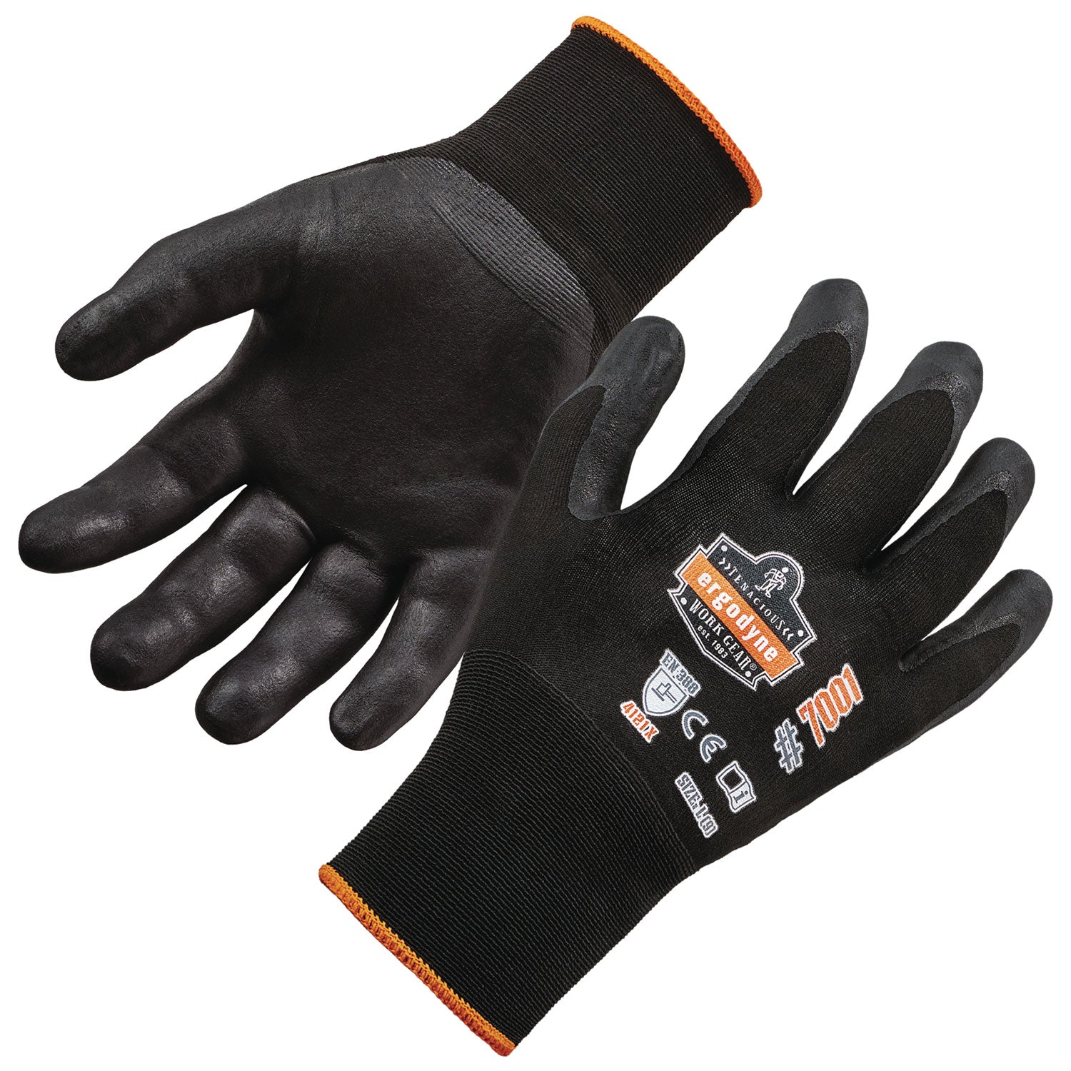 ProFlex 7001 Nitrile-Coated Gloves, Black, X-Small, 12 Pairs