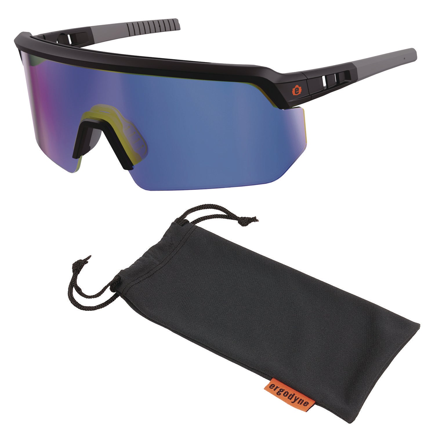 Skullerz AEGIR Anti-Scratch/Enhanced Anti-Fog Safety Glasses, Black Nylon Impact Frame, Blue Mirror Polycarbonate Lens