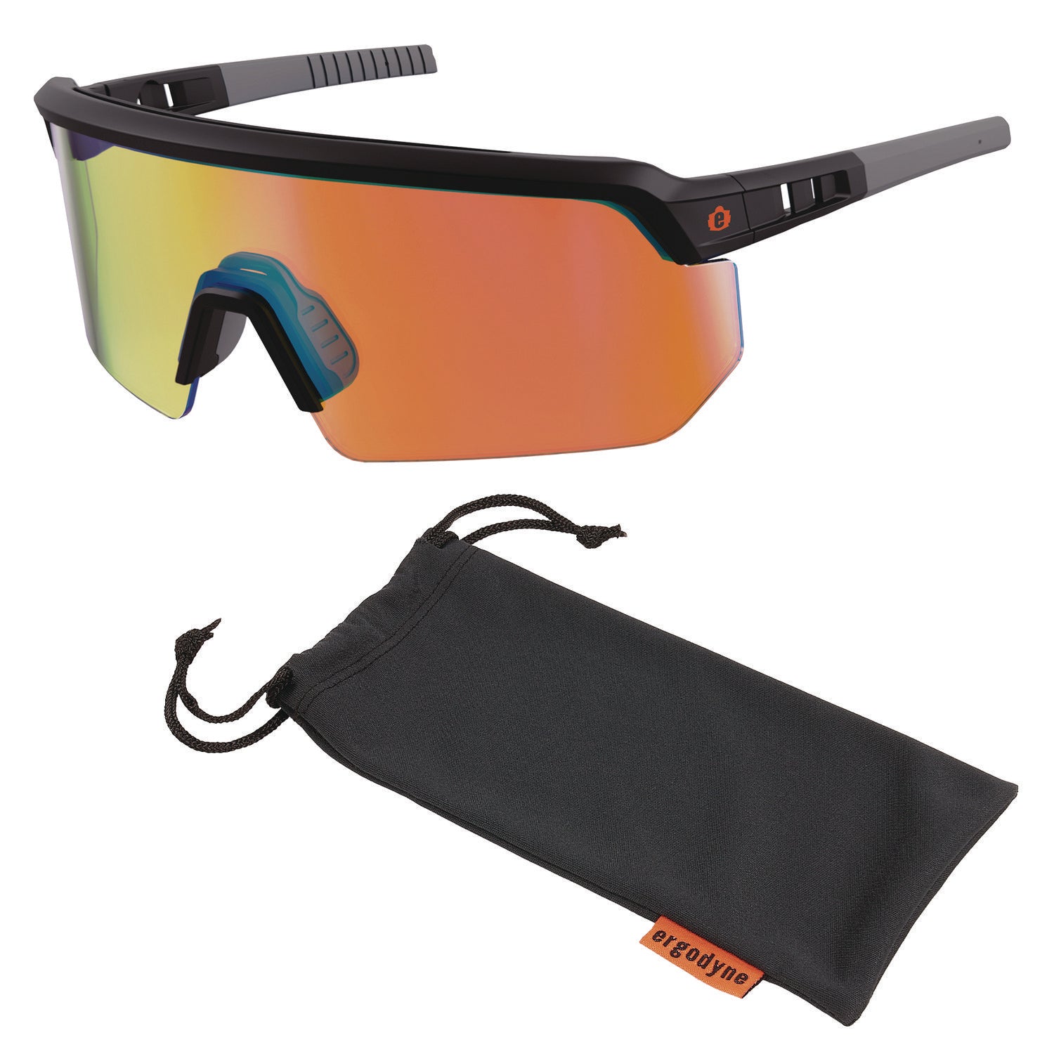 Skullerz AEGIR Safety Glasses with Mirrored Lenses, Matte Black Nylon Impact Frame, Orange Mirror Polycarbonate Lens