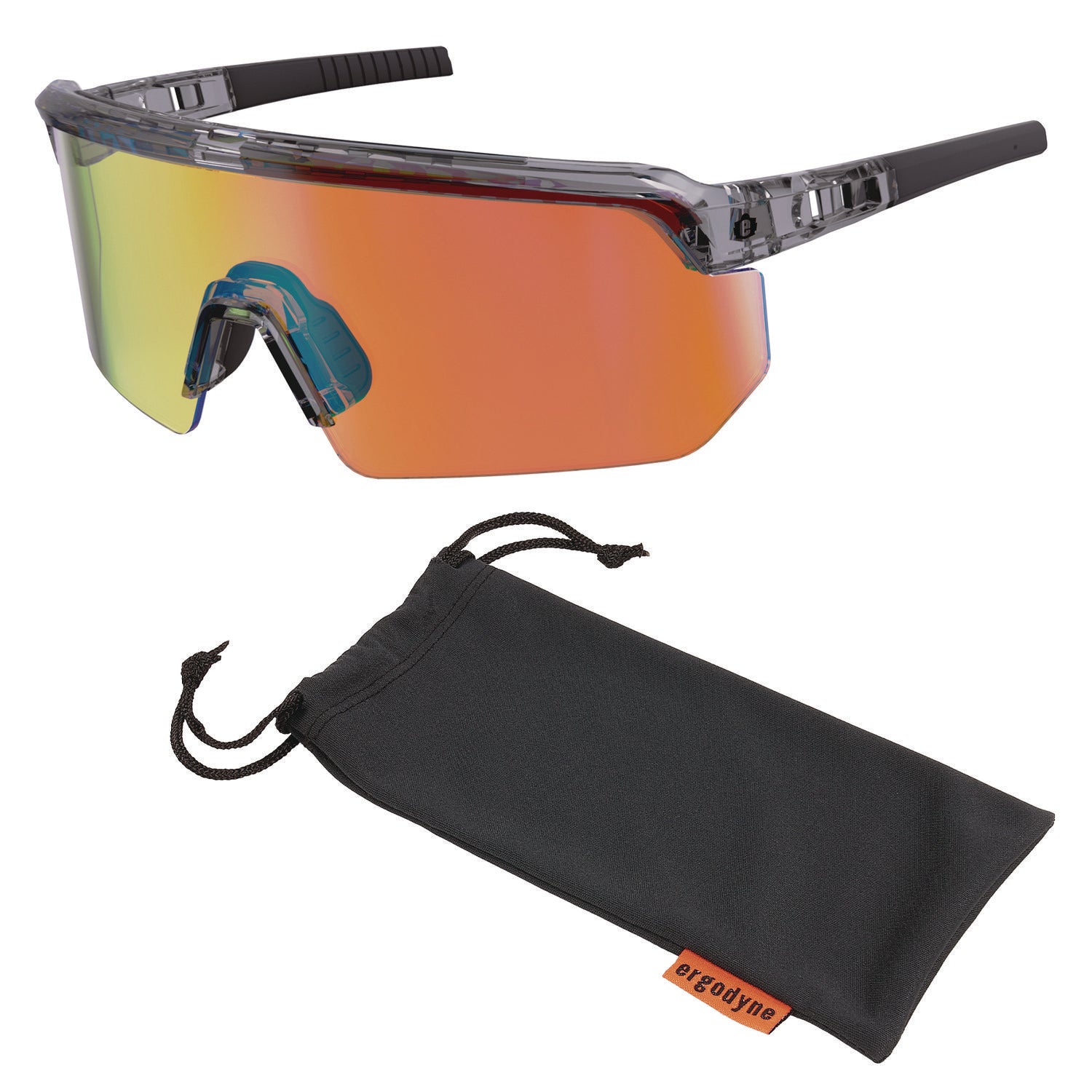 Skullerz AEGIR Safety Glasses, Mirrored Lenses, Clear Smoke Nylon Impact Frame, Orange Mirror Polycarbonate Lens