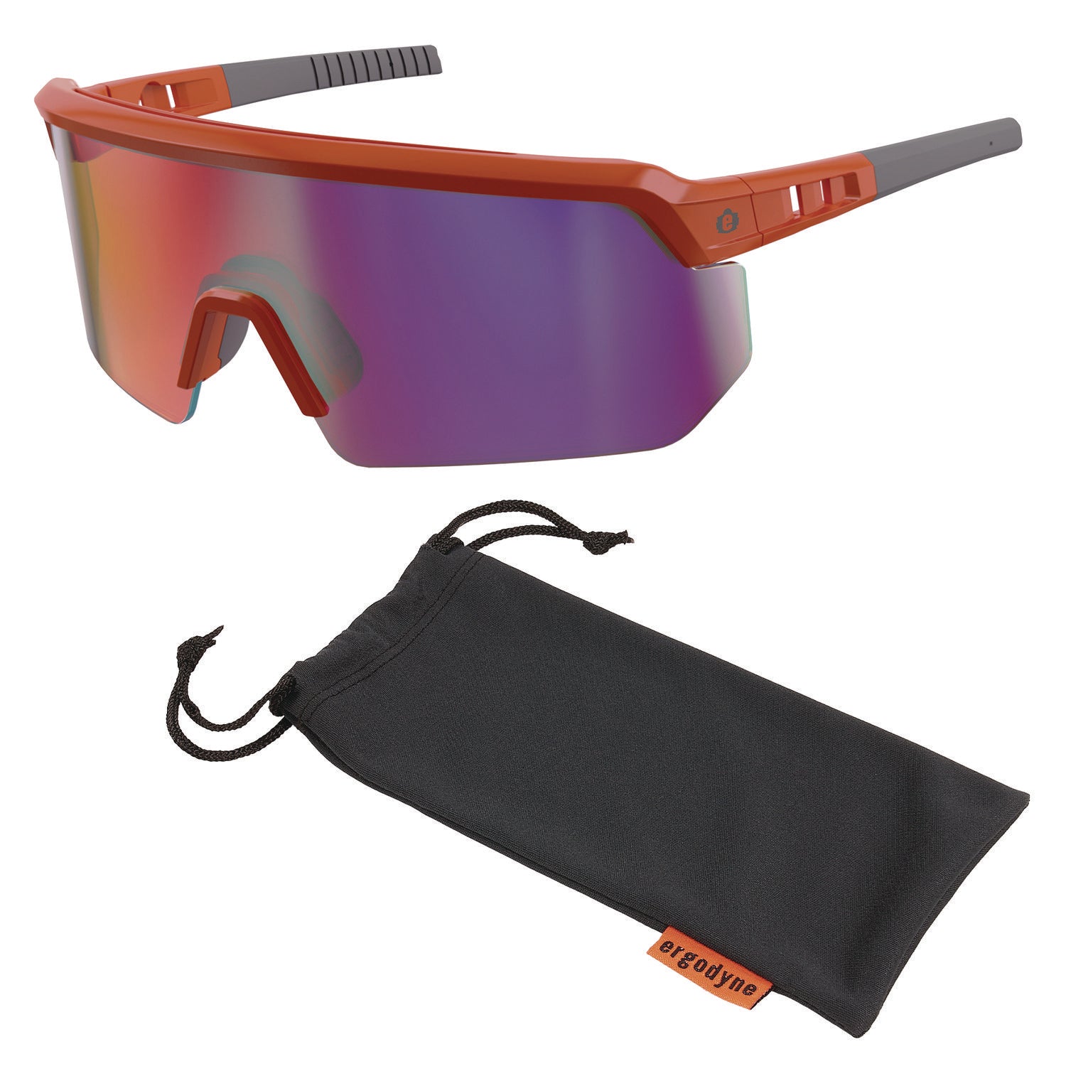 Skullerz AEGIR Anti-Scratch/Anti-Fog Safety Glasses, Orange Nylon Impact Frame, Purple Mirror Polycarbonate Lens