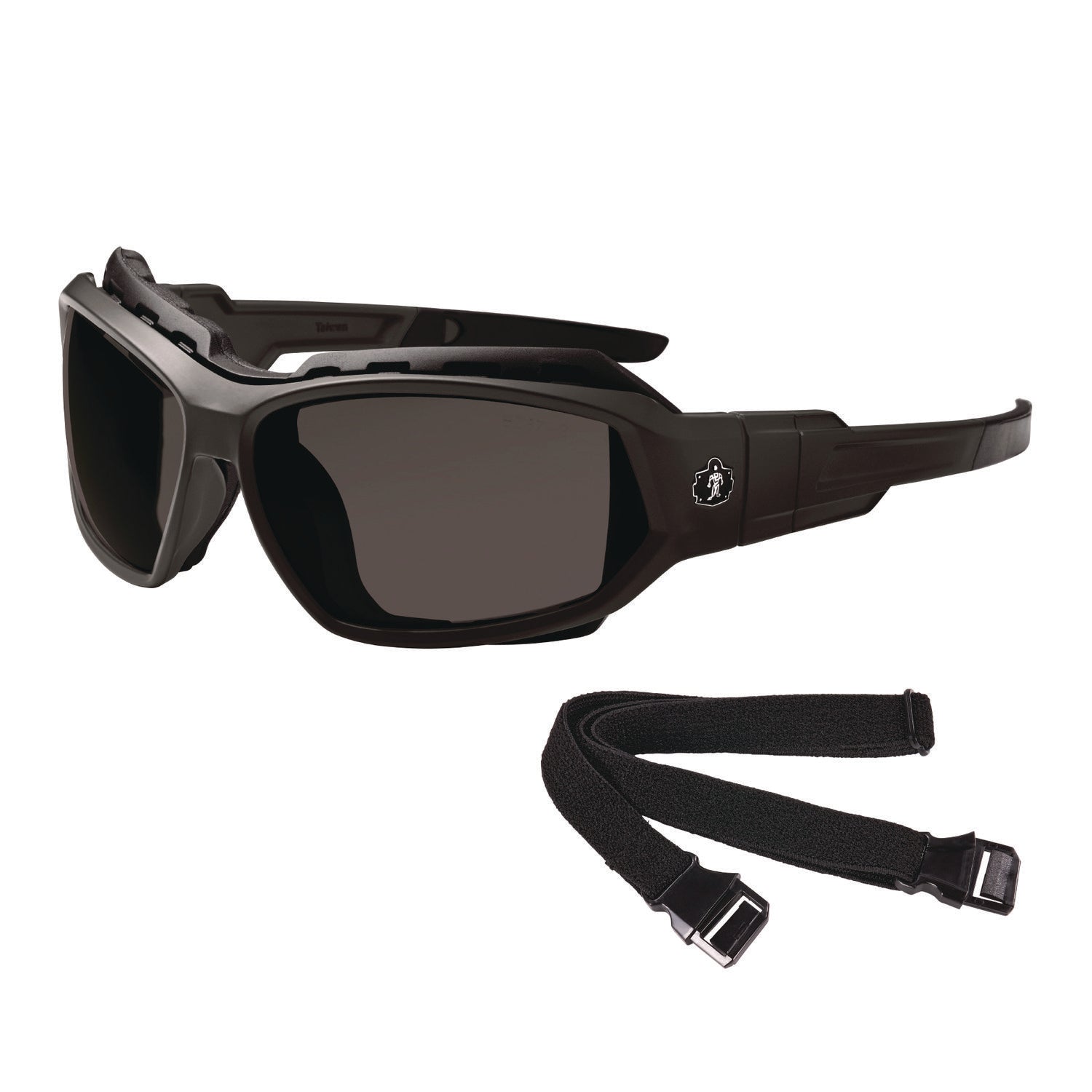 Skullerz LOKI Anti-Scratch/Anti-Fog Convertible Safety Spoggles with Strap, Matte Black Frame, Smoke Polycarbonate Lens