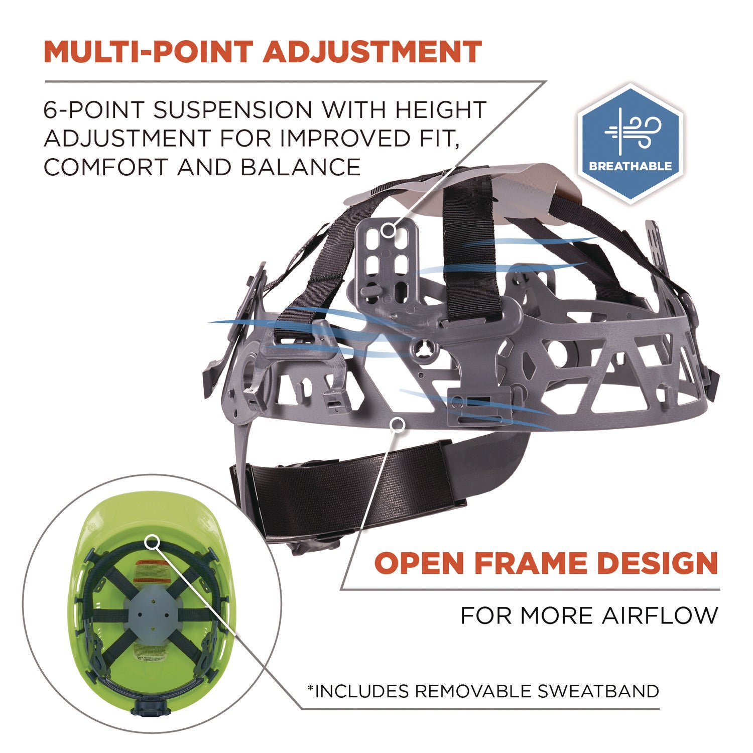 Ergodyne® Skullerz 8966 Class C Lightweight Cap-Style Hard Hat, Adjustable Venting, 6-Point Rachet Suspension, Lime