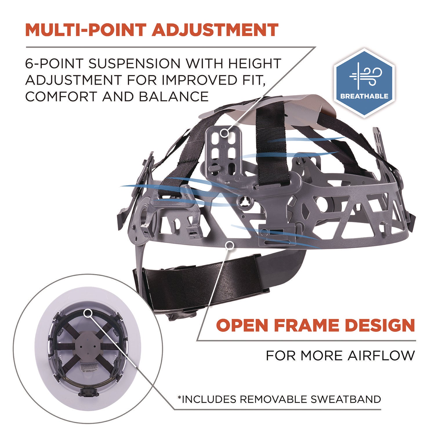 Ergodyne® Skullerz 8968 Class C Lightweight Full Brim Hard Hat, Adjustable Venting, 6-Point Rachet Suspension, White