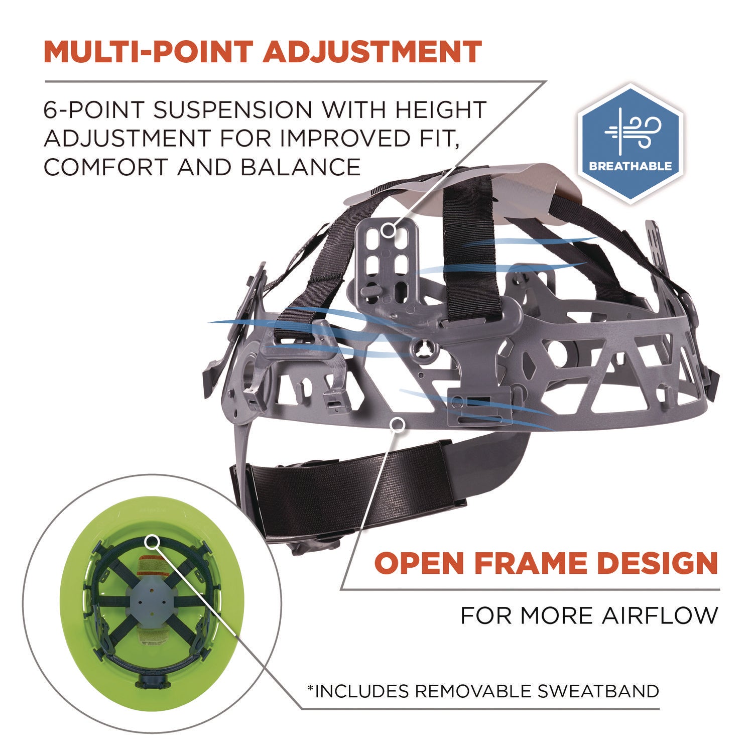 Ergodyne® Skullerz 8968 Class C Lightweight Full Brim Hard Hat, Adjustable Venting, 6-Point Rachet Suspension, Lime