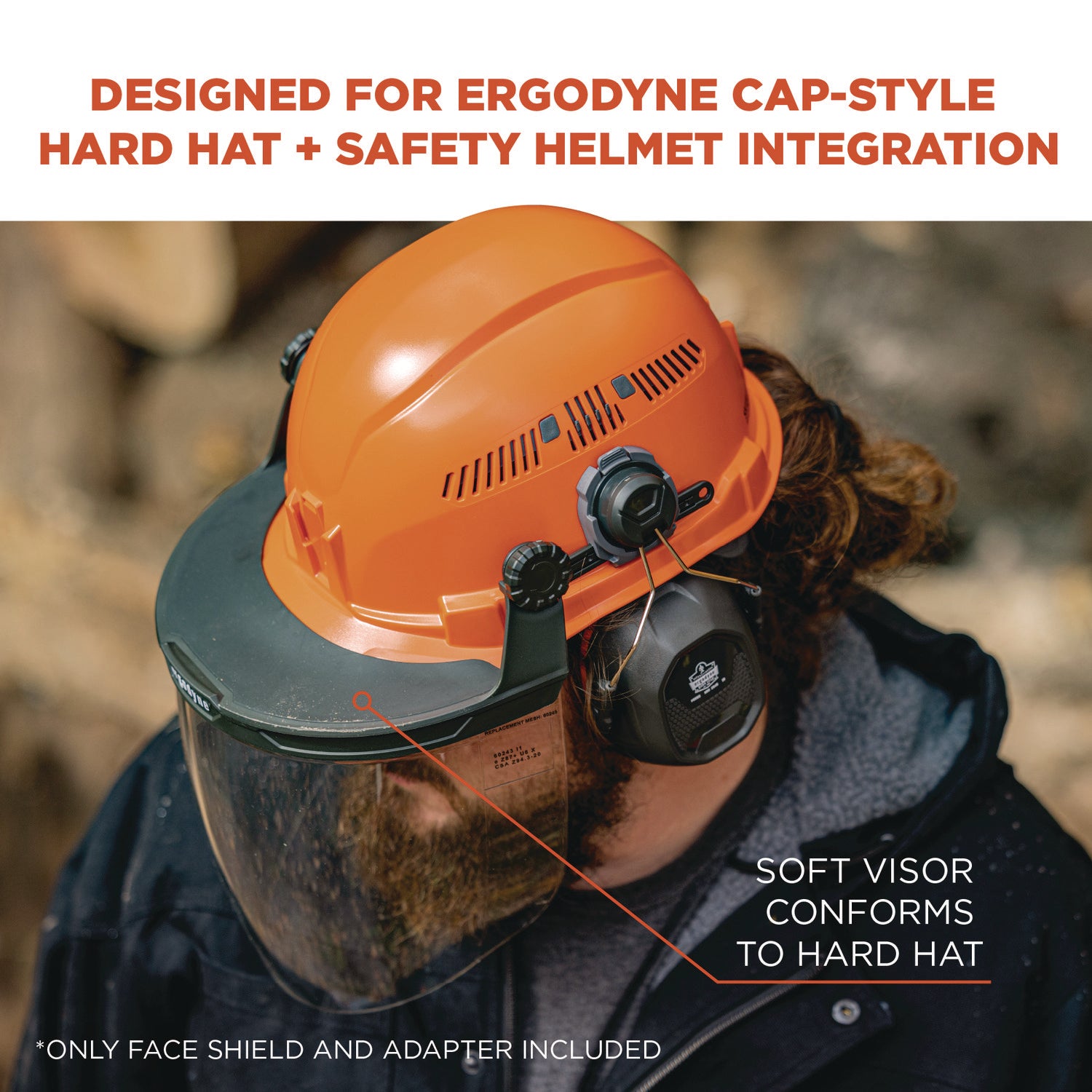 Ergodyne® Skullerz 8994 Anti-Scratch/Anti-Fog Hard Hat Face Shield, Cap-Style/Safety Helmet Adapter, Clear Lens