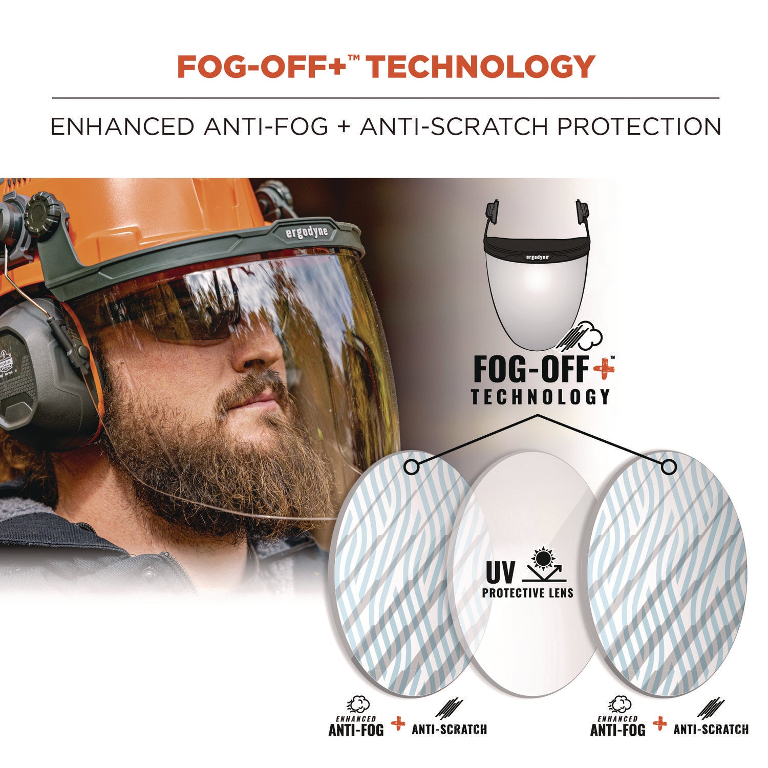 Ergodyne® Skullerz 8994 Anti-Scratch/Anti-Fog Hard Hat Face Shield, Cap-Style/Safety Helmet Adapter, Clear Lens