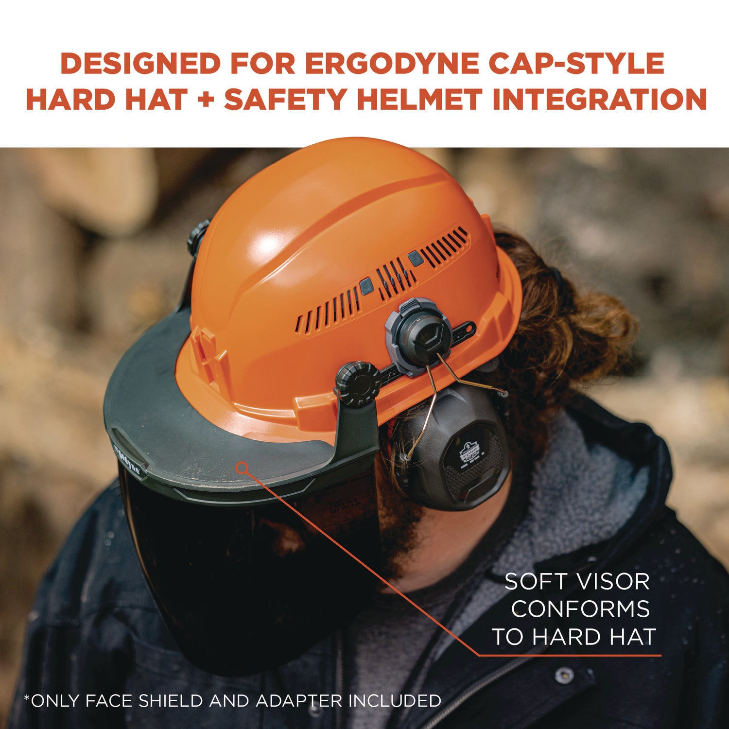 Ergodyne® Skullerz 8994 Anti-Scratch/Anti-Fog Hard Hat Face Shield, Cap-Style/Safety Helmet Adapter, Smoke Lens