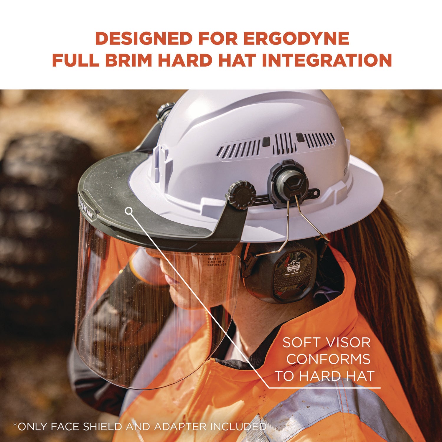 Ergodyne® Skullerz 8995 Anti-Scratch and Anti-Fog Hard Hat Face Shield with Adapter for Full Brim, Clear Lens