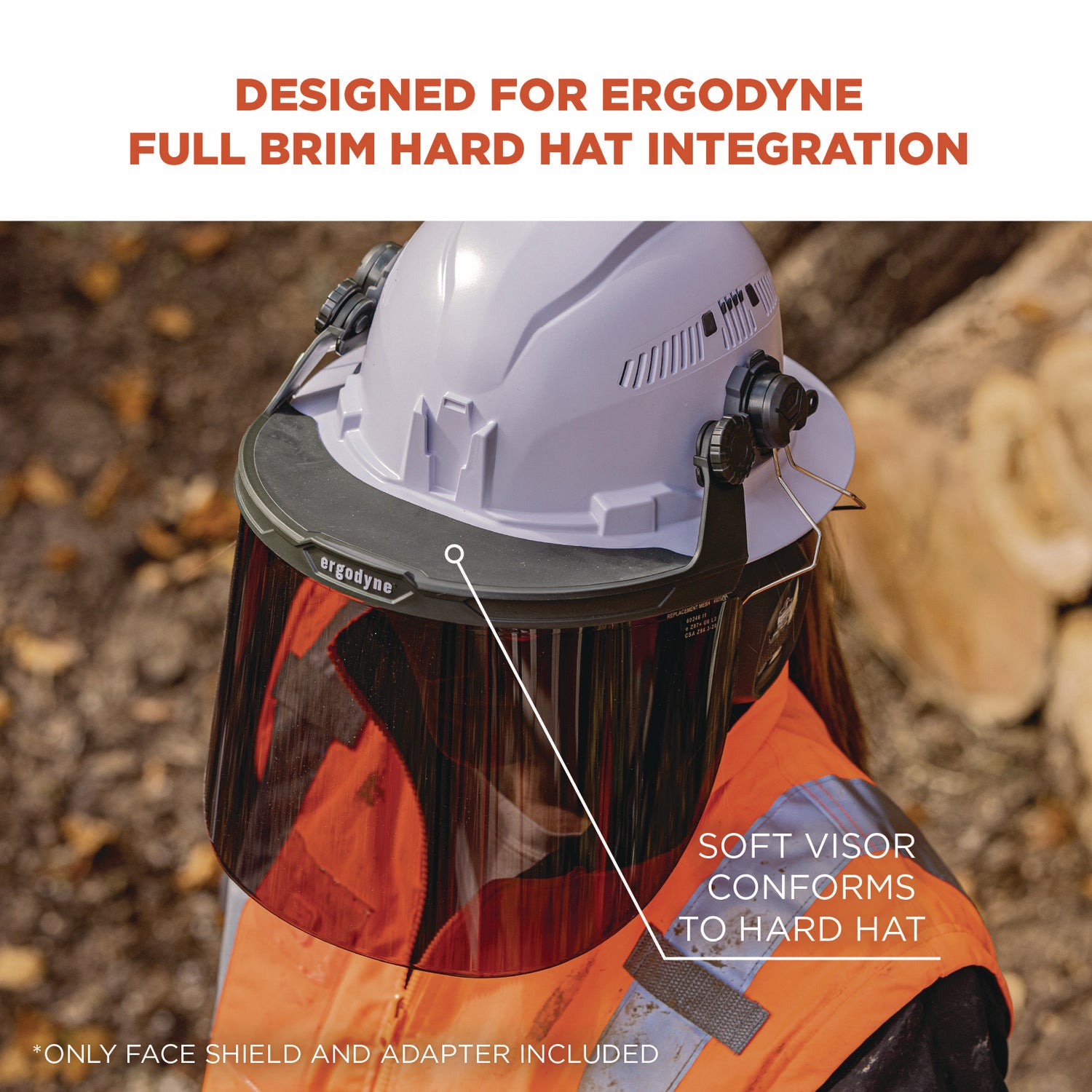 Ergodyne® Skullerz 8995 Anti-Scratch and Anti-Fog Hard Hat Face Shield with Adapter for Full Brim, Smoke Lens