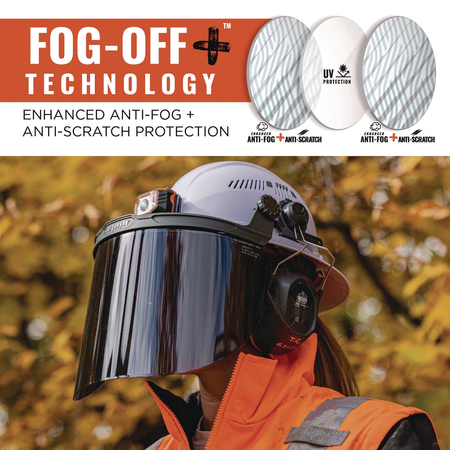 Ergodyne® Skullerz 8995 Anti-Scratch and Anti-Fog Hard Hat Face Shield with Adapter for Full Brim, Smoke Lens