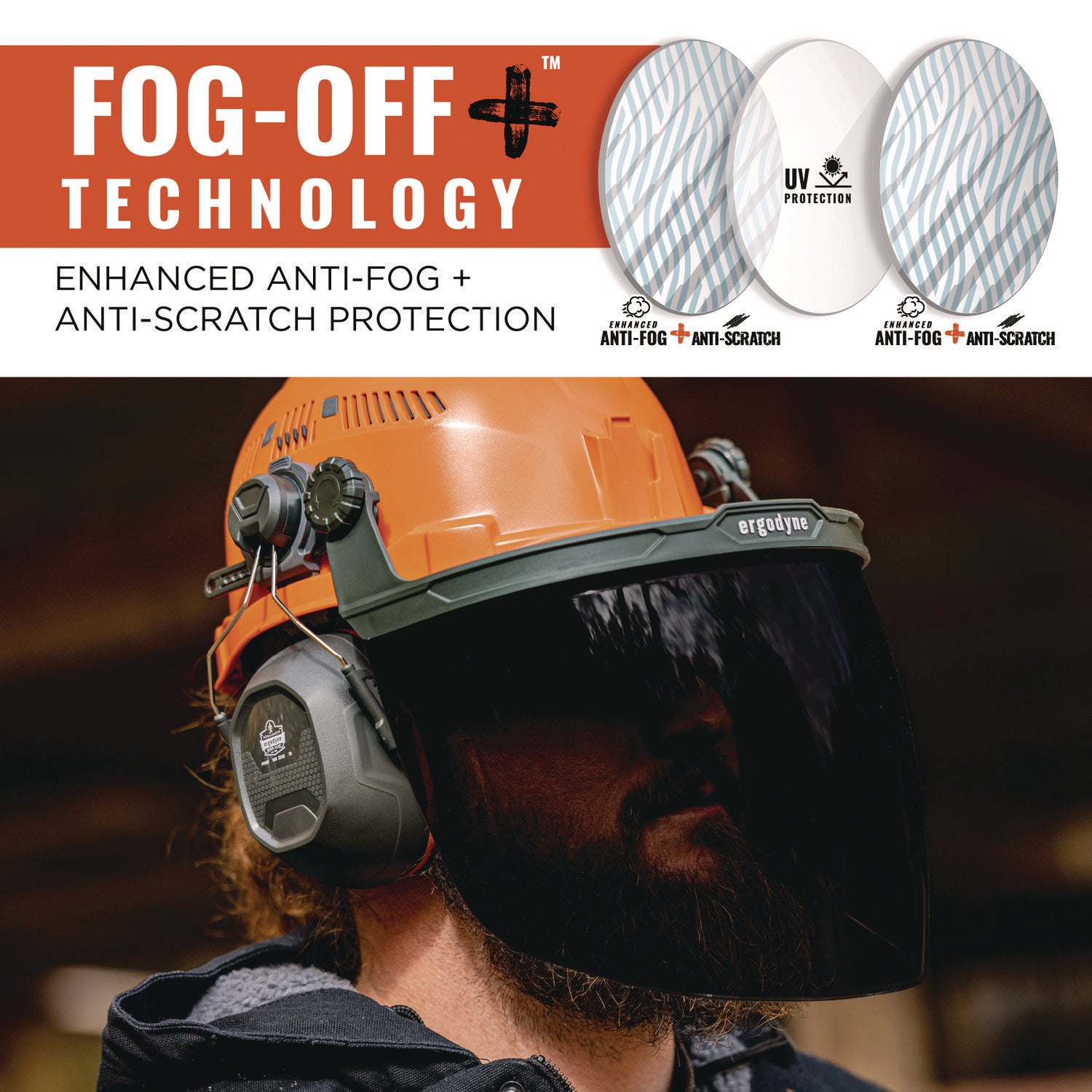 Ergodyne® Skullerz 8997 Anti-Scratch/Anti-Fog Face Shield Replacement, Cap-Style/Safety Helmet, Smoke Lens