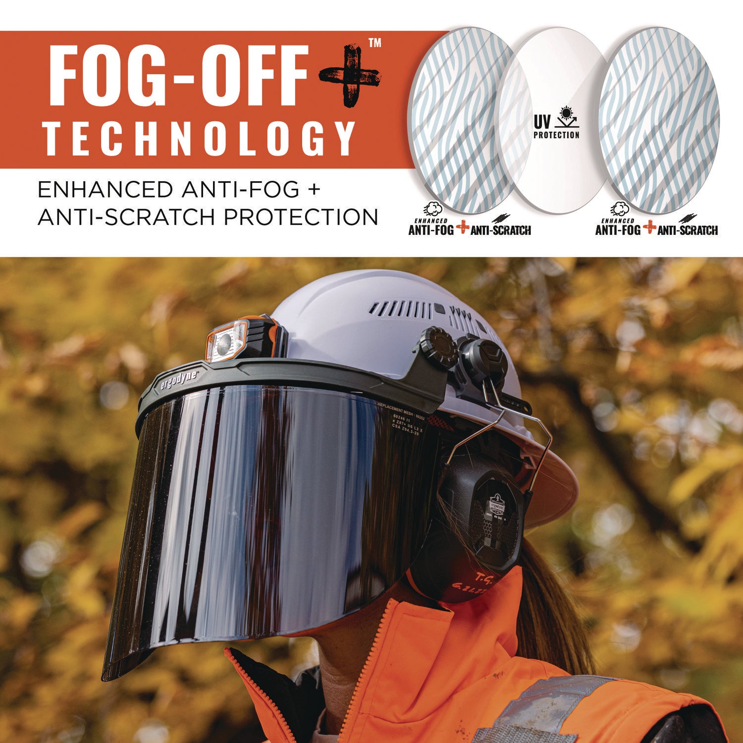 Ergodyne® Skullerz 8998 Anti-Scratch/Anti-Fog Face Shield Replacement for Full Brim Hard Hat, Smoke Lens