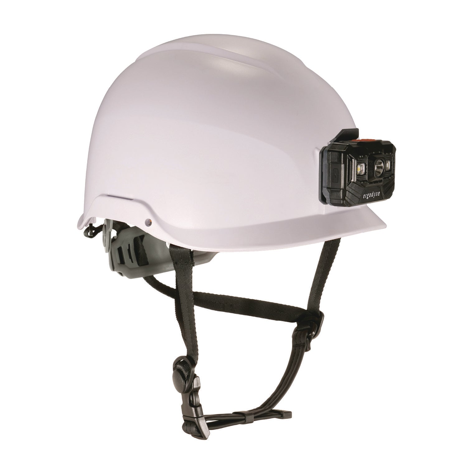 Skullerz 8976LED Class E Safety Helmet with LED Light, 6-Point Rachet Suspension, White