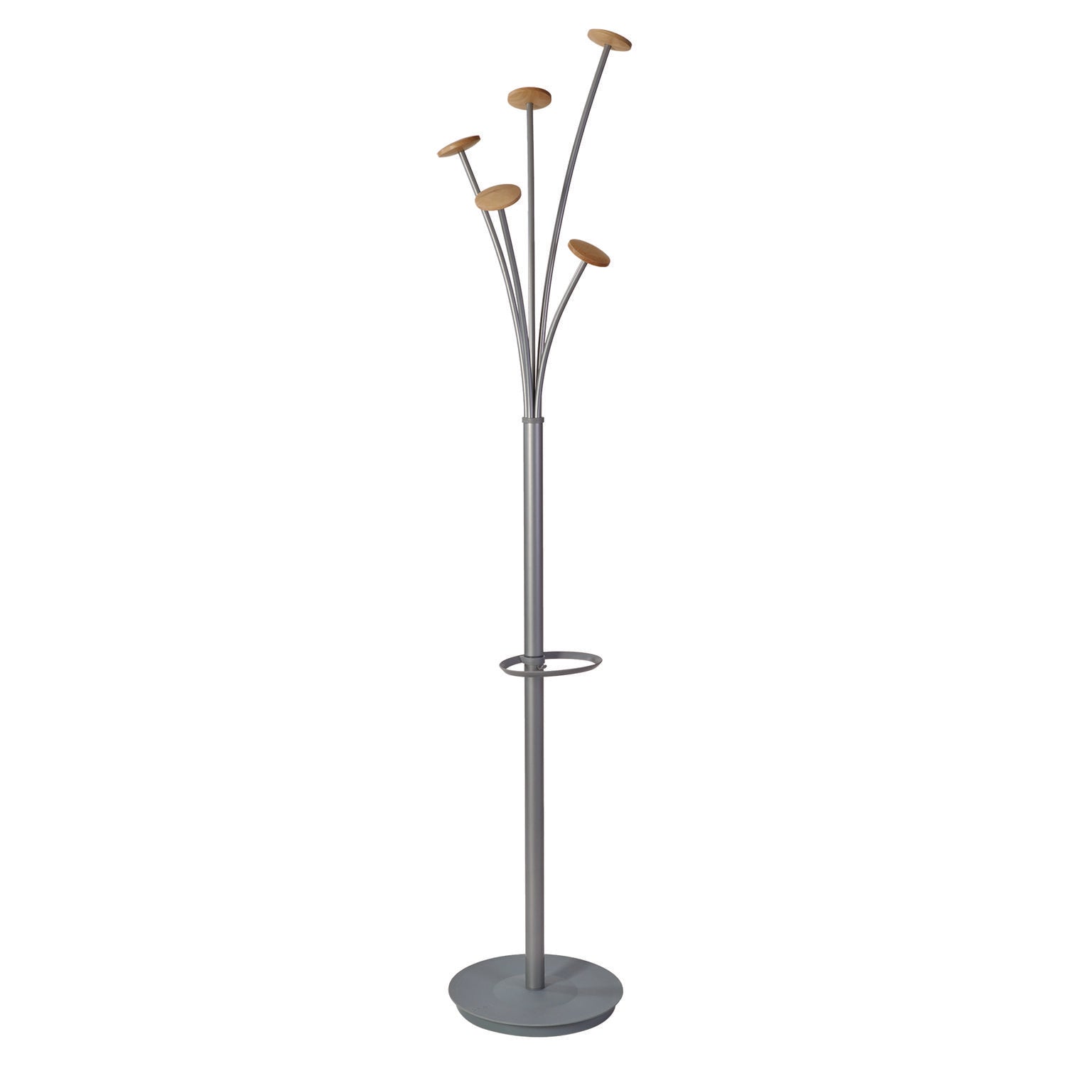 Festival Coat Stand with Umbrella Holder, Five Knobs, 13.97 x 14 x 73.62, Gray