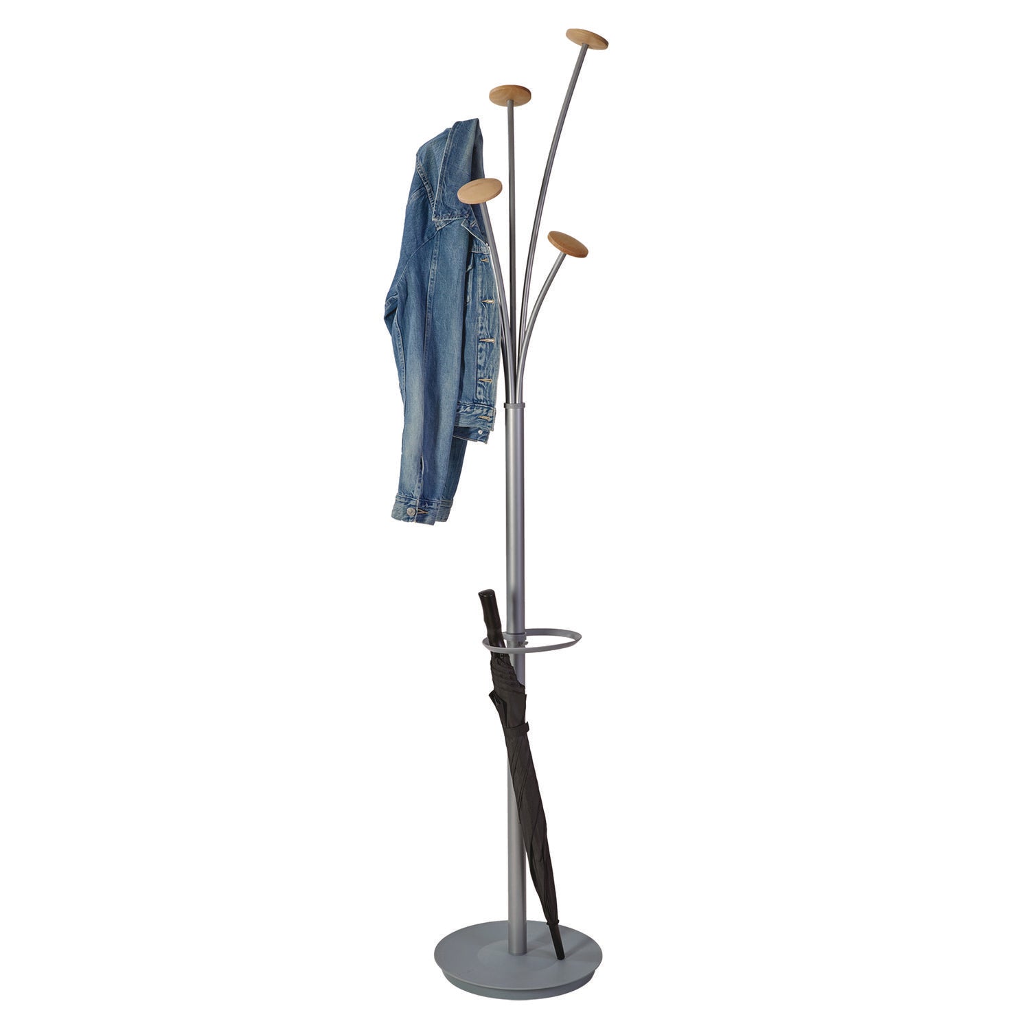 Alba™ Festival Coat Stand with Umbrella Holder, Five Knobs, 13.97 x 14 x 73.62, Gray