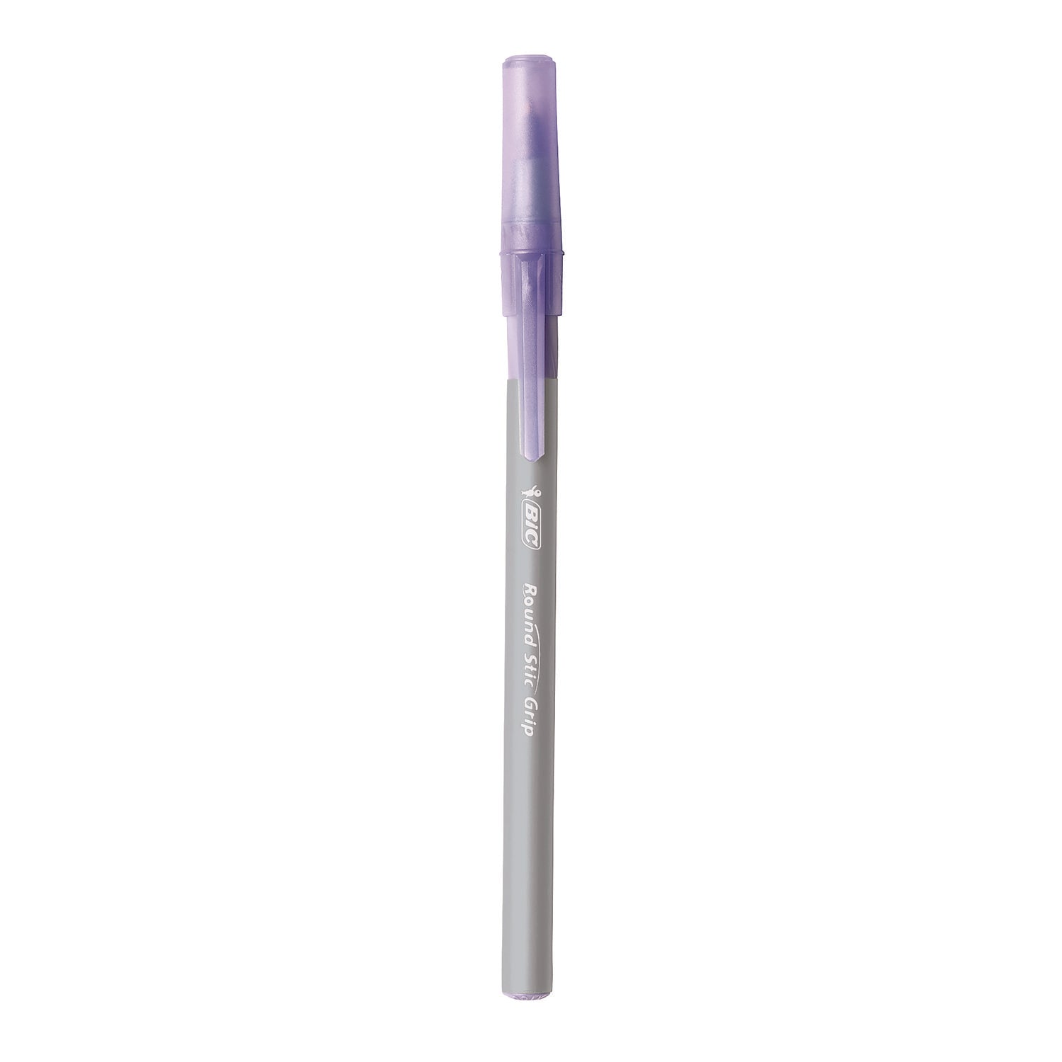 BIC® Round Stic Grip Xtra Comfort Ballpoint Pen, Easy-Glide, Stick, Medium 1.2 mm, Purple Ink, Gray/Purple Barrel, Dozen