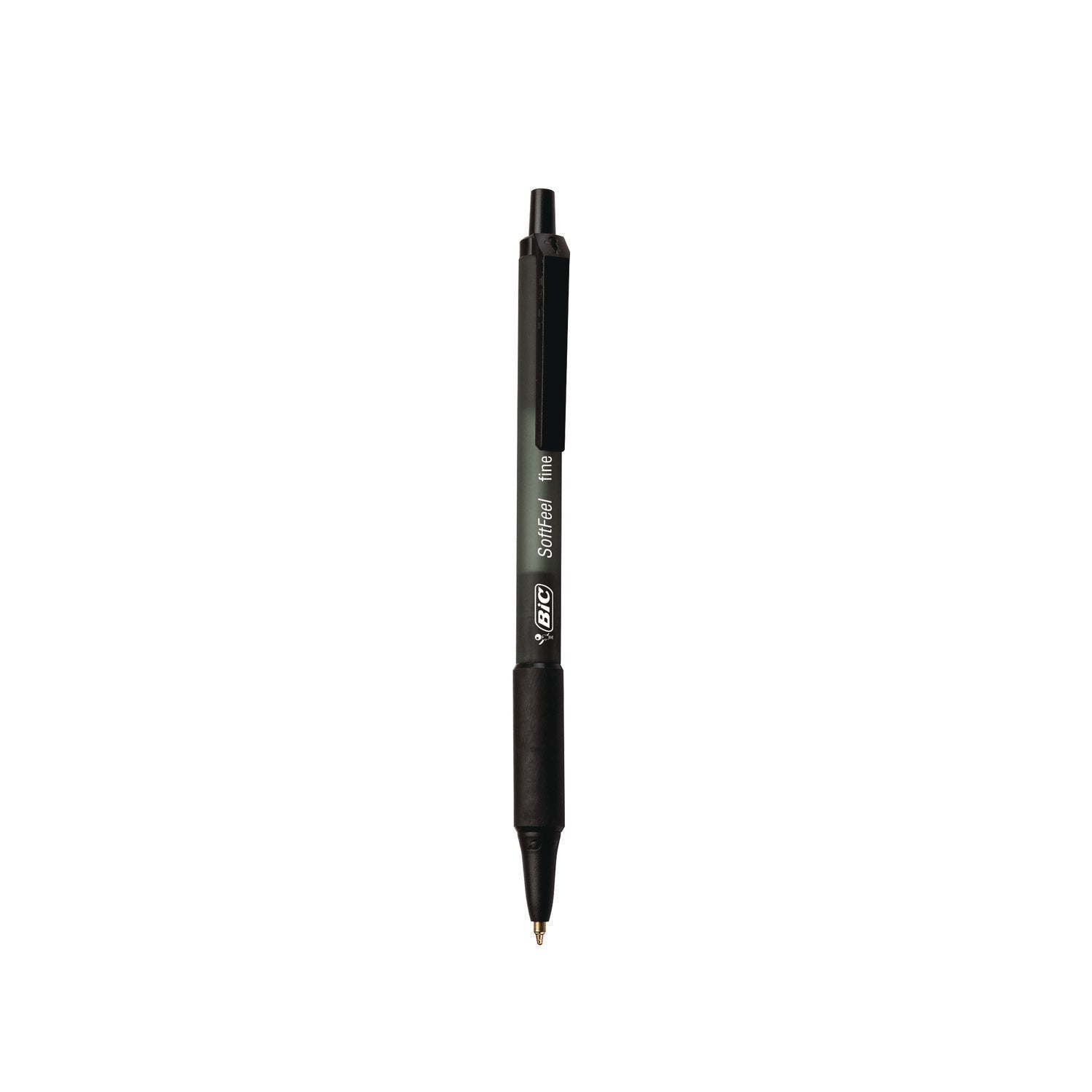 BIC® Soft Feel Ballpoint Pen, Retractable, Medium 1 mm, Black Ink, Black Barrel, Dozen