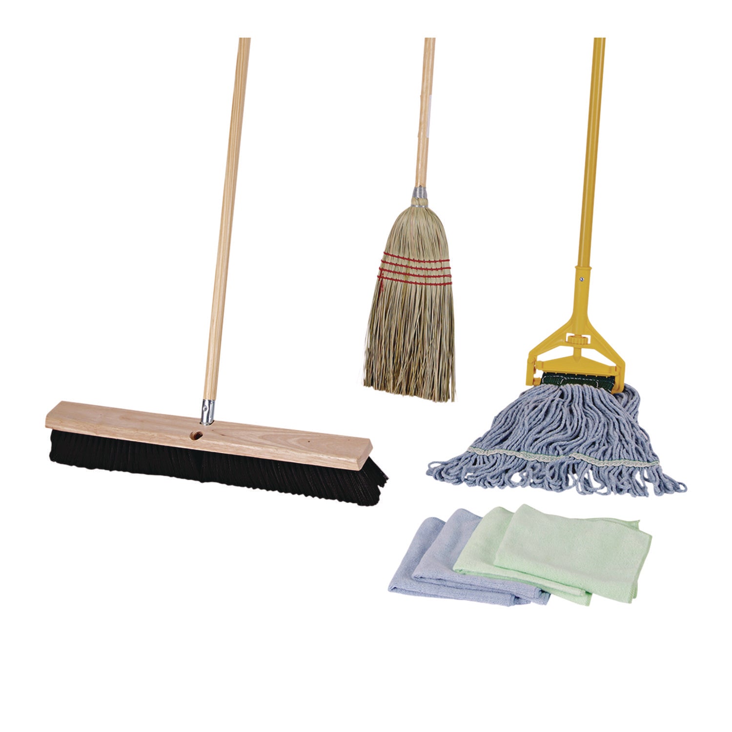 Cleaning Kit, Medium Blue Cotton/Rayon/Synthetic Head, 60" Natural/Yellow Wood/Metal Handle