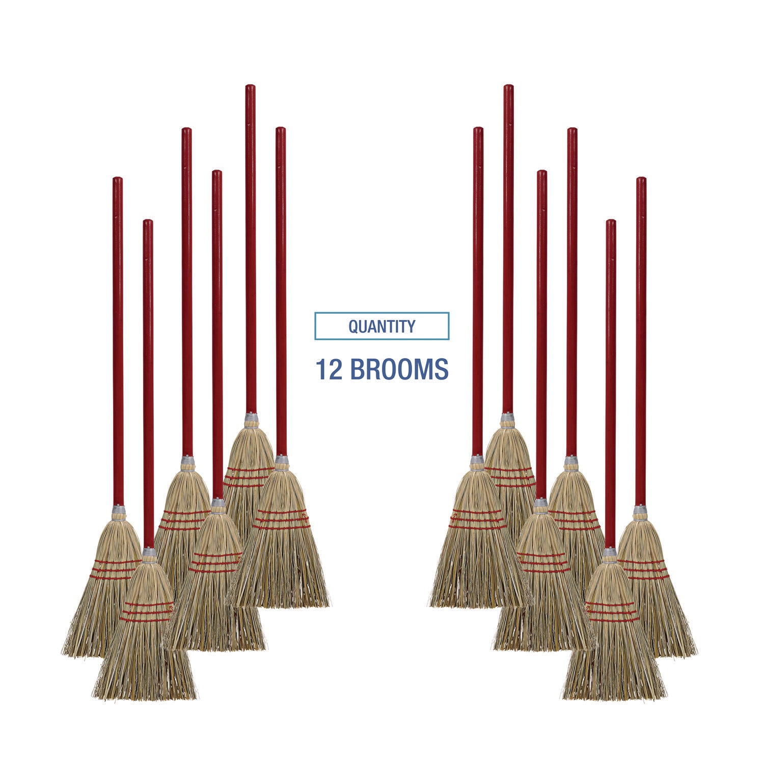 Boardwalk® Corn/Fiber Brooms, Corn/Synthetic Fiber Bristles, 36" Overall Length, Gray/Natural, 12/Carton