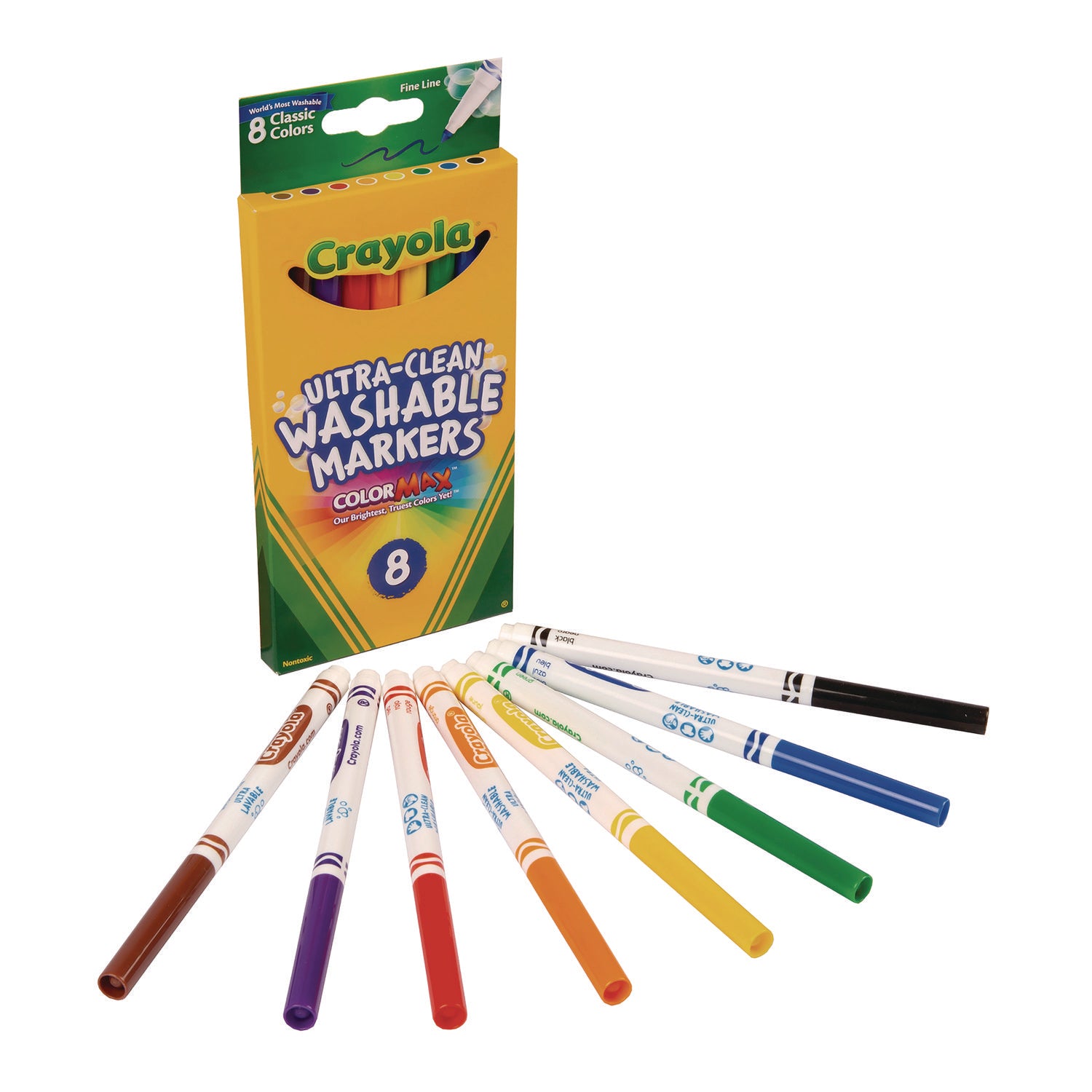 Ultra-Clean Washable Markers, Fine Bullet Tip, Assorted Colors, 8/Pack