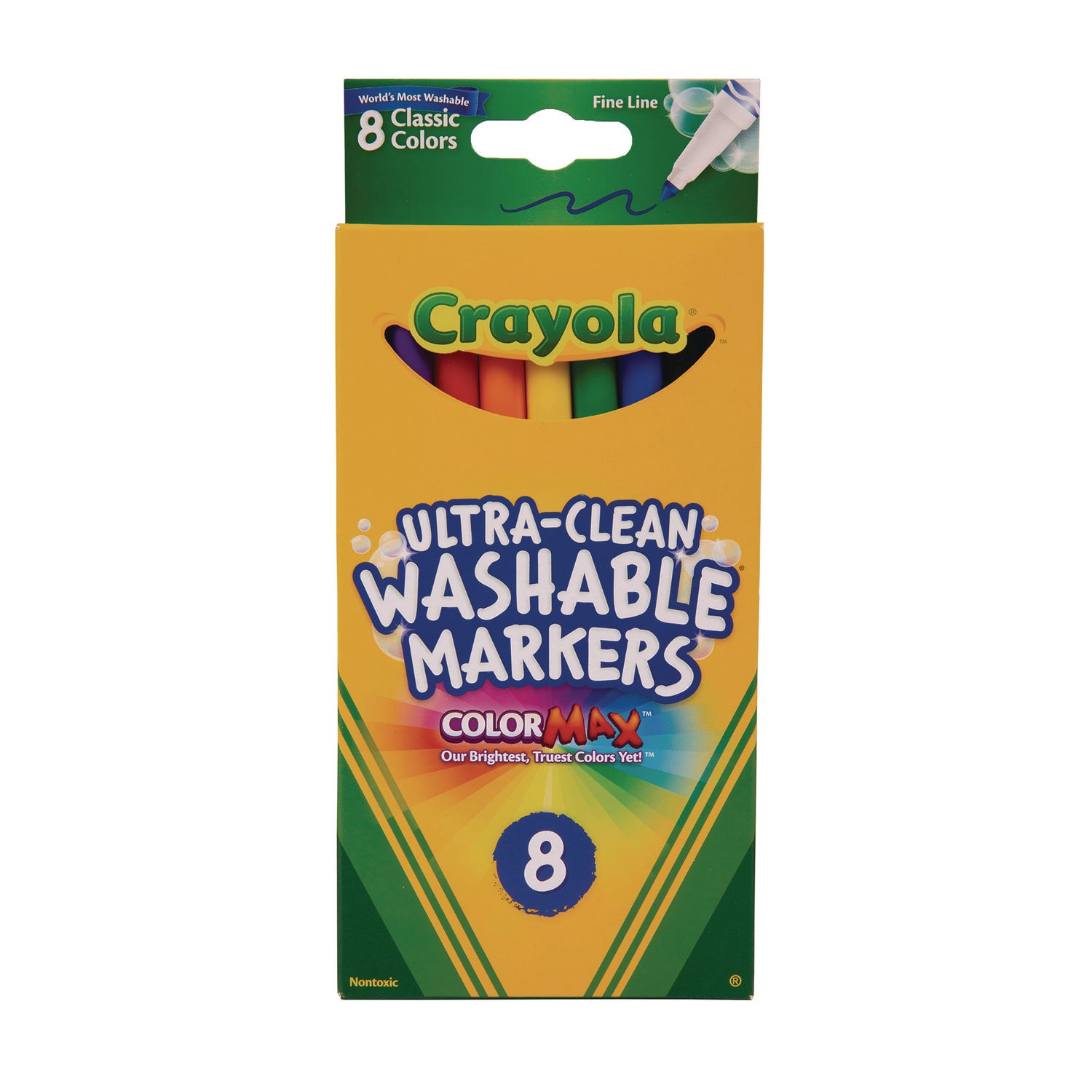 Crayola® Ultra-Clean Washable Markers, Fine Bullet Tip, Assorted Colors, 8/Pack