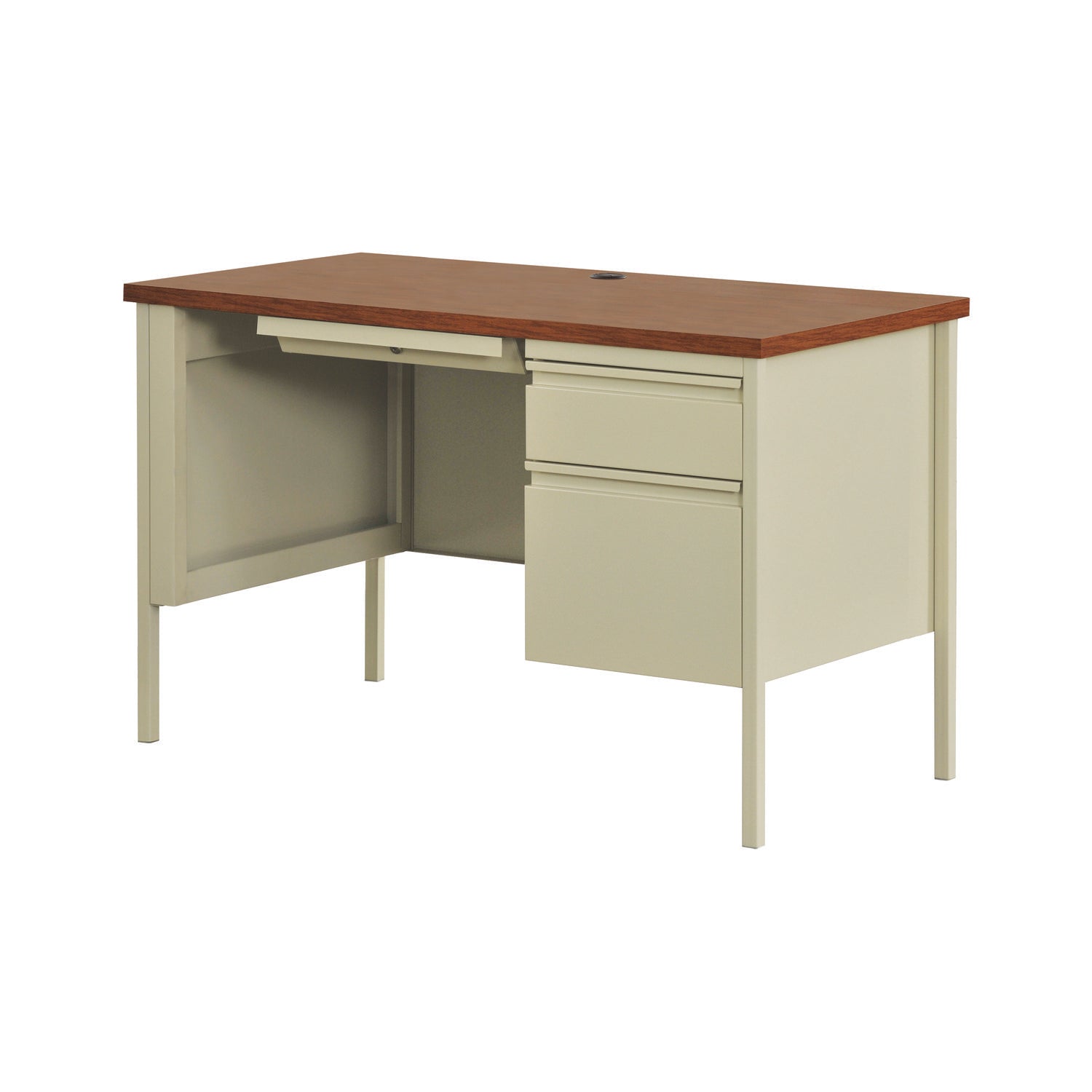 Single Pedestal Steel Desk, 45" x 24" x 29.5", Cherry/Putty Alera® Flipcost