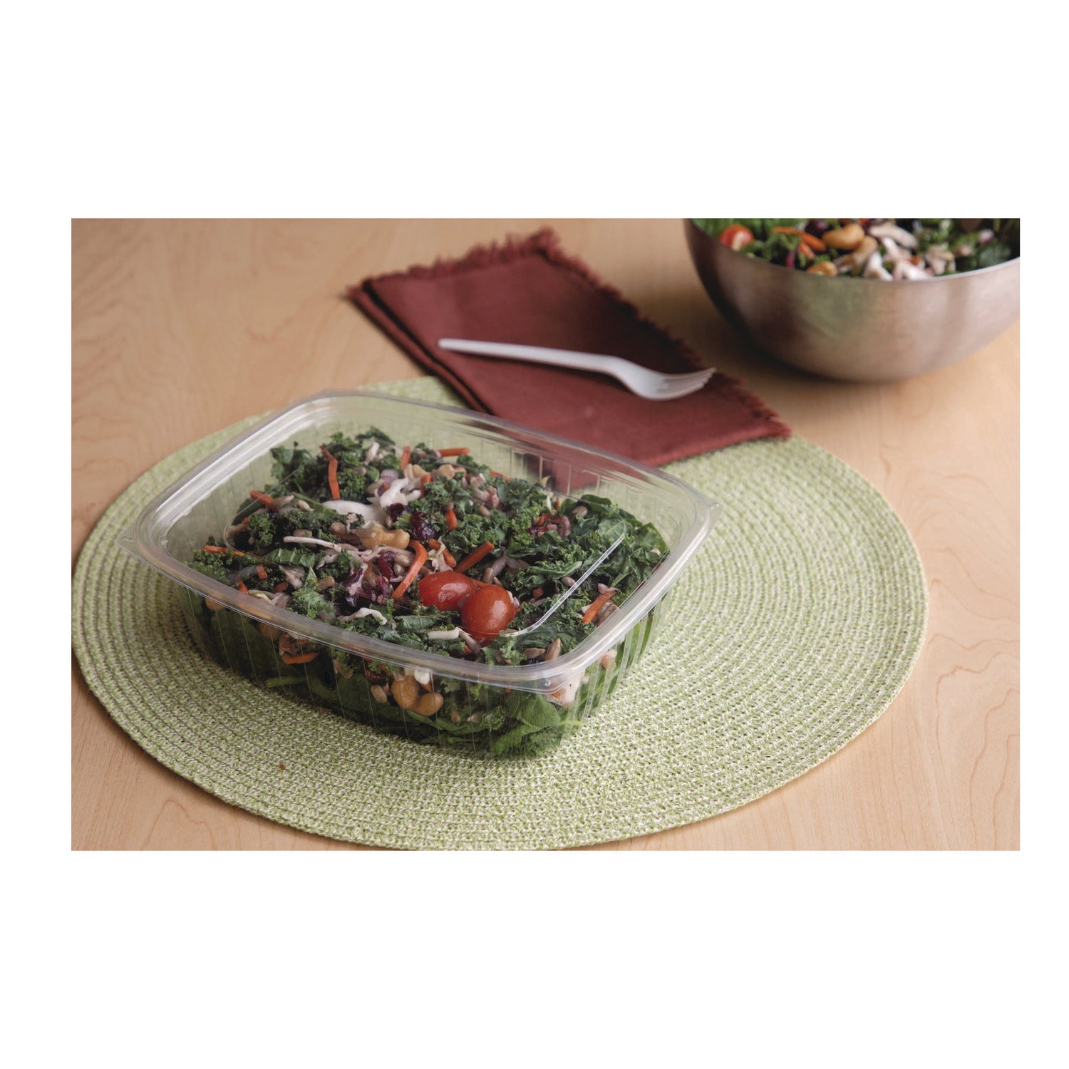 Eco-Products® Renewable and Compostable Rectangular Deli Containers, 48 oz, 8 x 6 x 2, Clear, Plastic, 50/Pack, 4 Packs/Carton