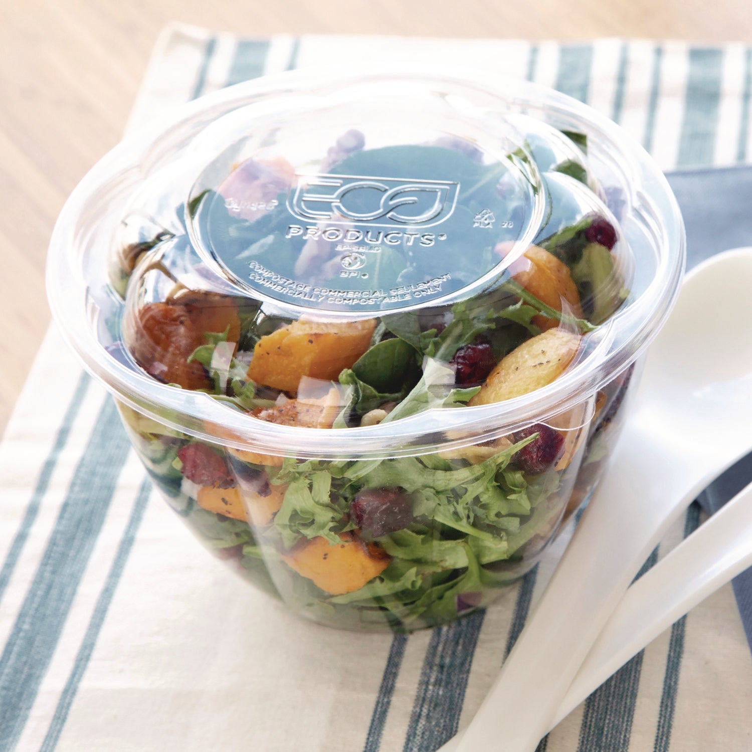 Eco-Products® Renewable and Compostable Lids for 24, 32 and 48 oz Salad Bowls, Clear, Plastic, 300/Carton