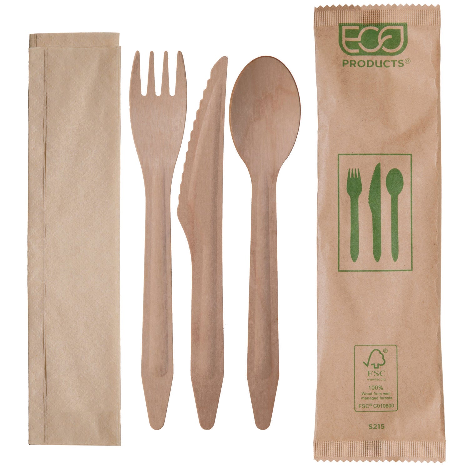 Wood Cutlery, Fork/Knife/Spoon/Napkin, Natural, 500/Carton