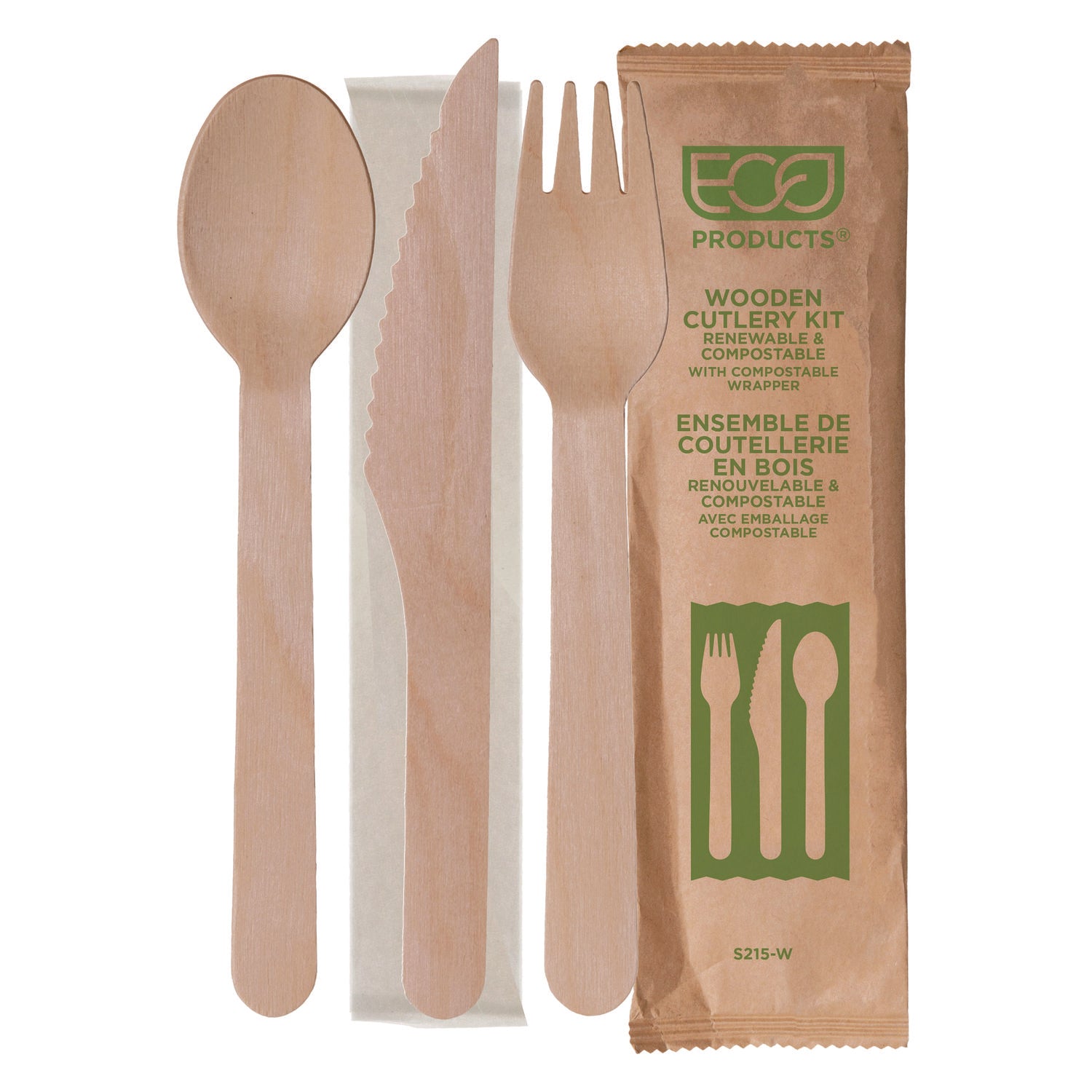 Eco-Products® Wood Cutlery, Fork/Knife/Spoon/Napkin, Natural, 500/Carton