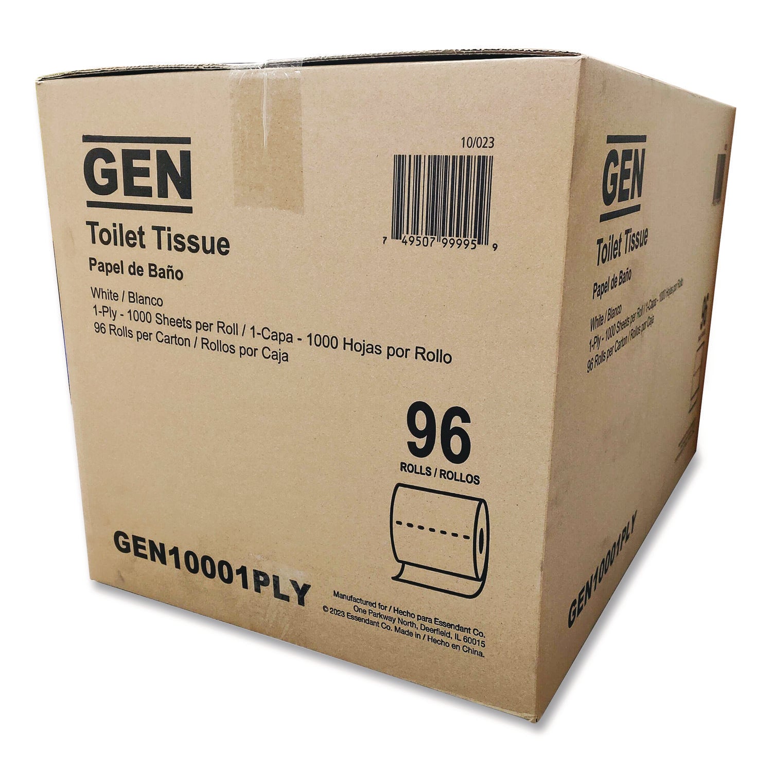 GEN Small Roll Bath Tissue, Septic Safe, 1-Ply, White, 1,000 Sheets/Roll, 96 Rolls/Carton