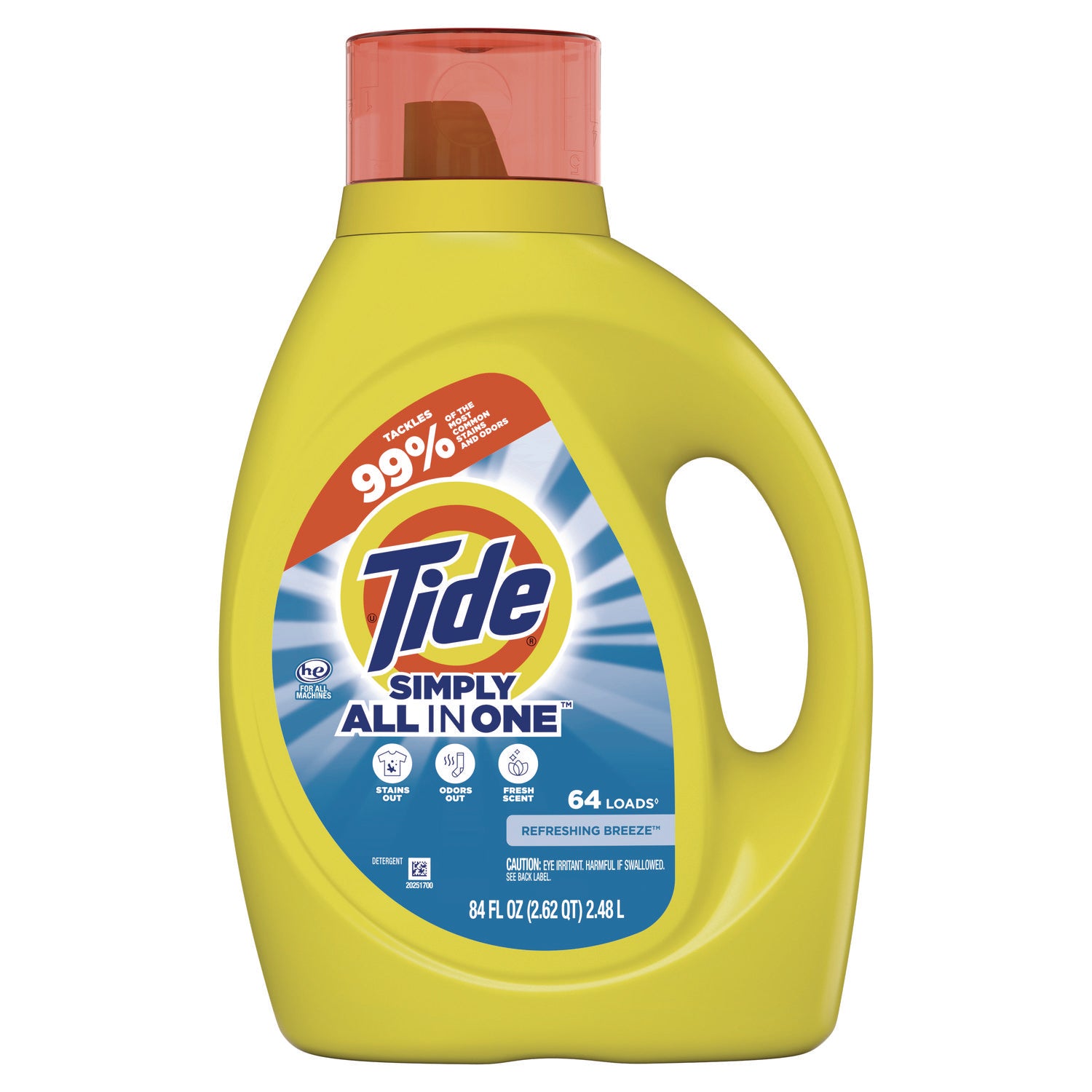 Tide® Simply Clean and Fresh Laundry Detergent, Refreshing Breeze, 64 Loads, 84 oz Bottle, 4/Carton