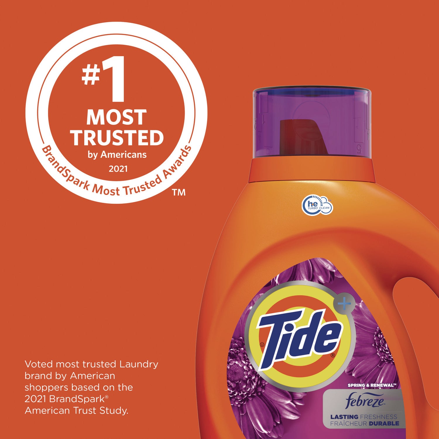 Tide® Plus Febreze Liquid Laundry Detergent, Spring and Renewal, 84 oz Bottle, 4/Carton