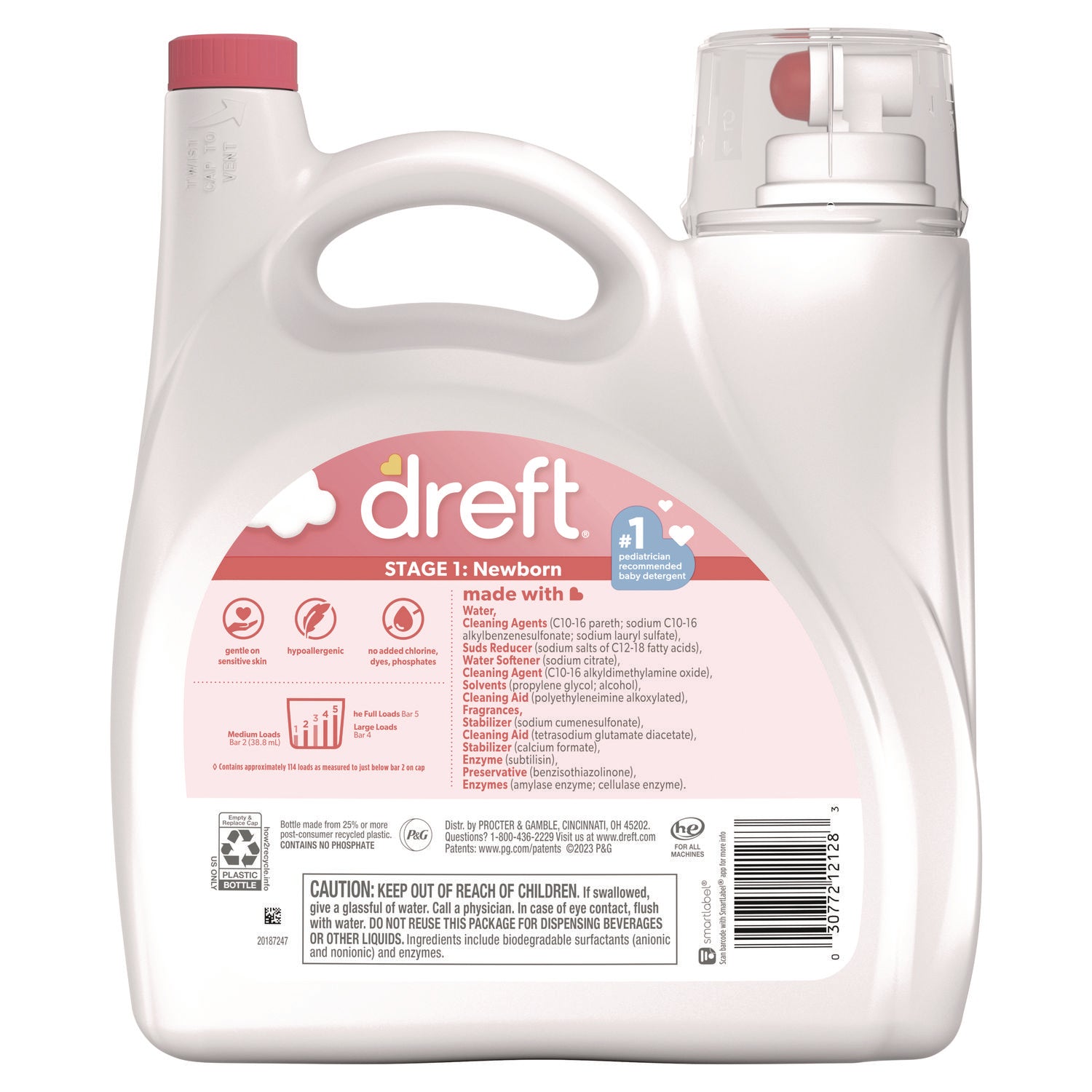 Dreft® Ultra Laundry Detergent, Baby Powder Scent, 150 oz Bottle, 4/Carton