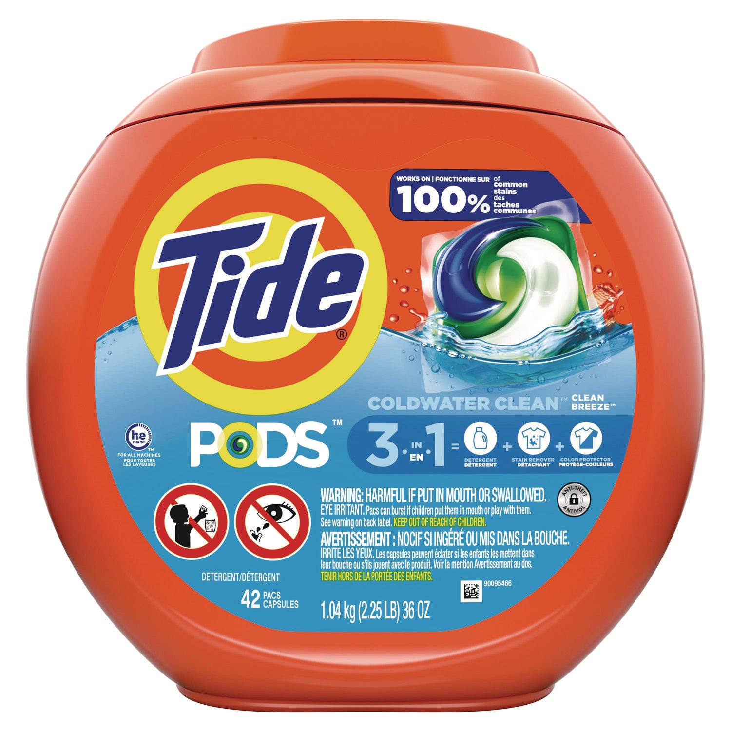 PODS Laundry Detergent, Clean Breeze, 36 oz Tub, 42 Pacs/Tub, 4 Tubs/Carton