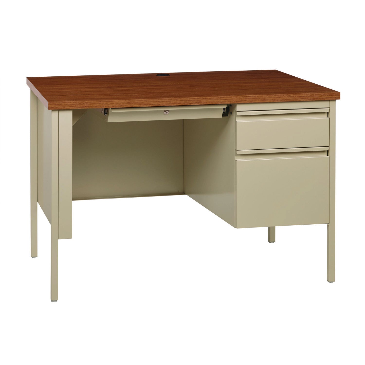 Single Pedestal Steel Desk, 45" x 24" x 29.5", Cherry/Putty Alera® Flipcost