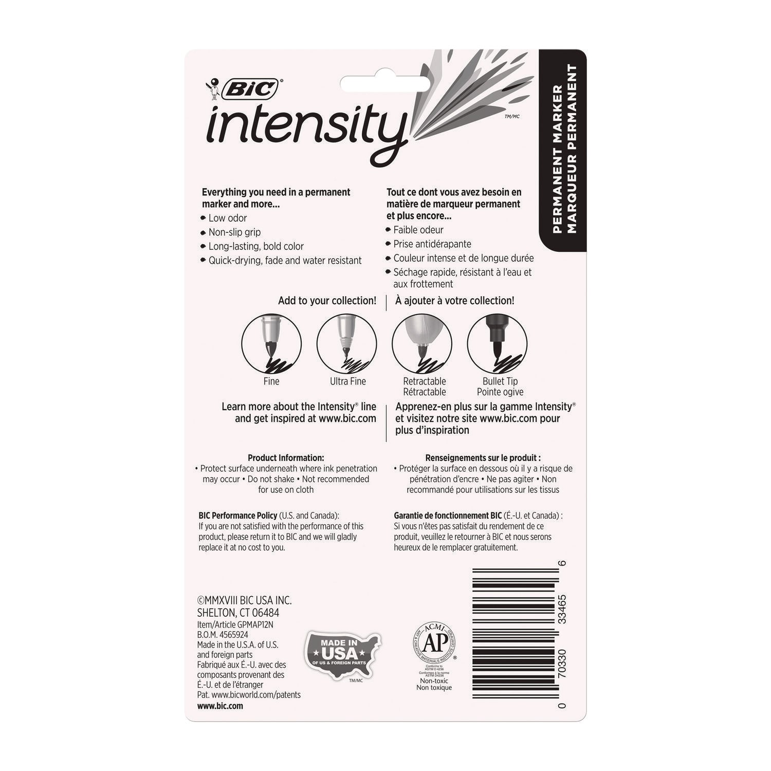 Intensity Fine Tip Permanent Marker, Fine Bullet Tip, Assorted Colors, Dozen BIC® Flipcost