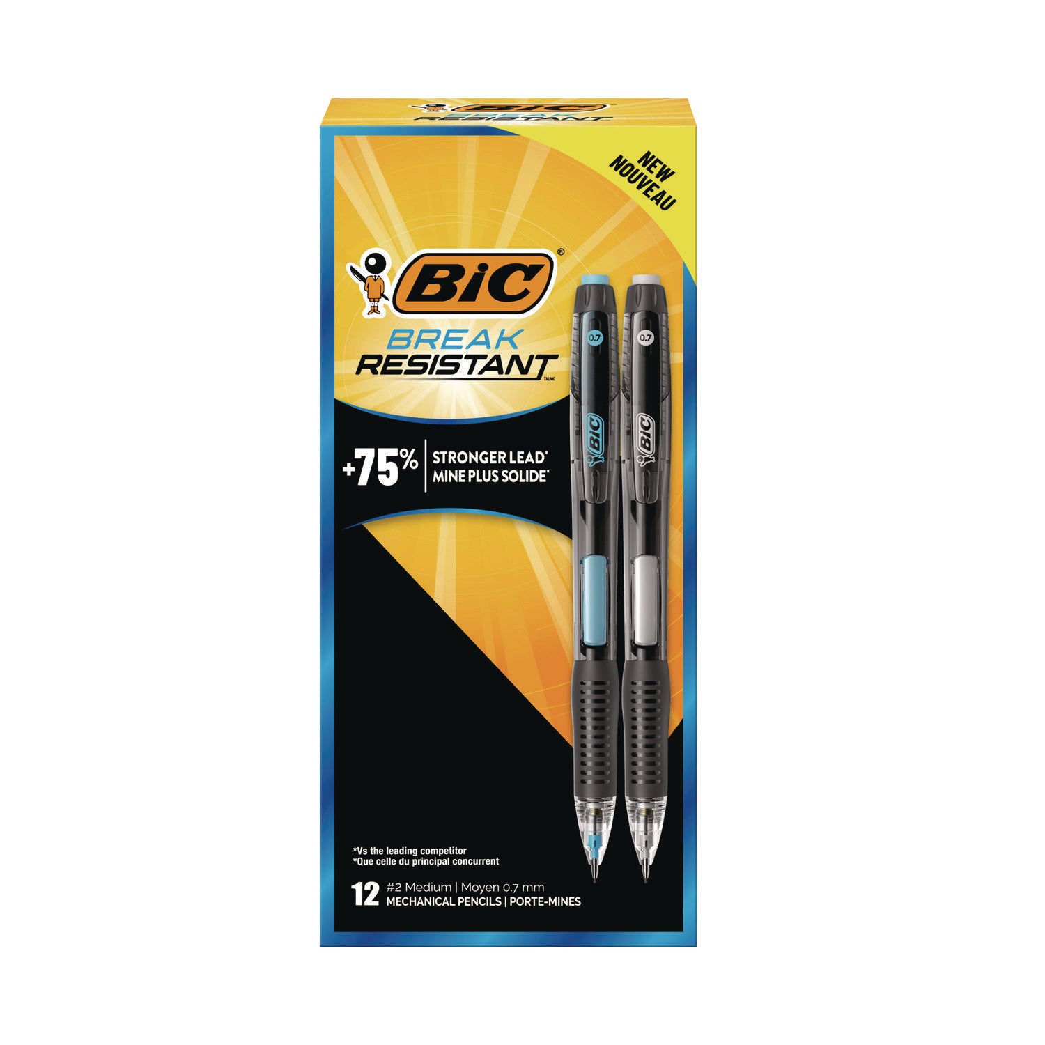 Break-Resistant Mechanical Pencils with Erasers, 0.7 mm, HB (#2), Black Lead, Assorted Barrel Colors, 12/Pack