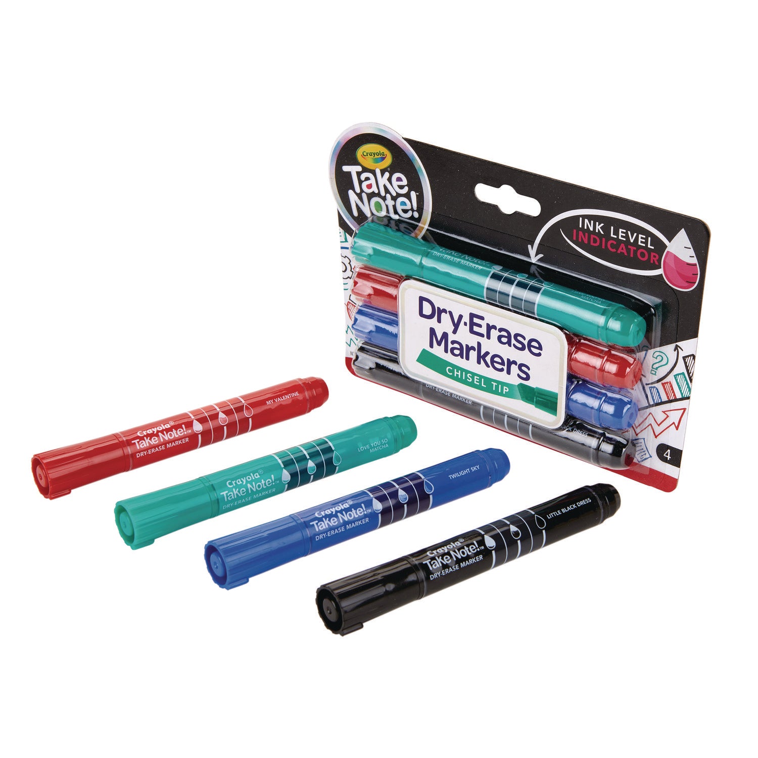 Take Note Dry Erase Markers, Chisel Tip, Assorted Colors, 4/Set Crayola® Flipcost