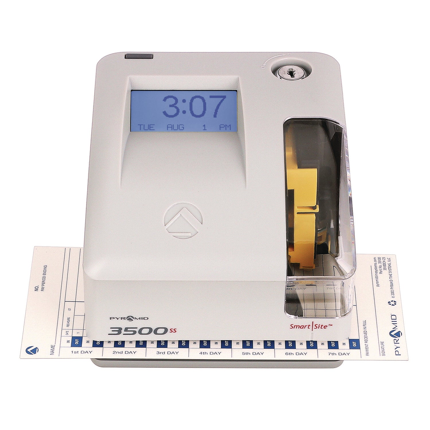 3500 Smart Site Punch Card Time Clock System, DC Powered Operation, Light Gray Pyramid Technologies Flipcost