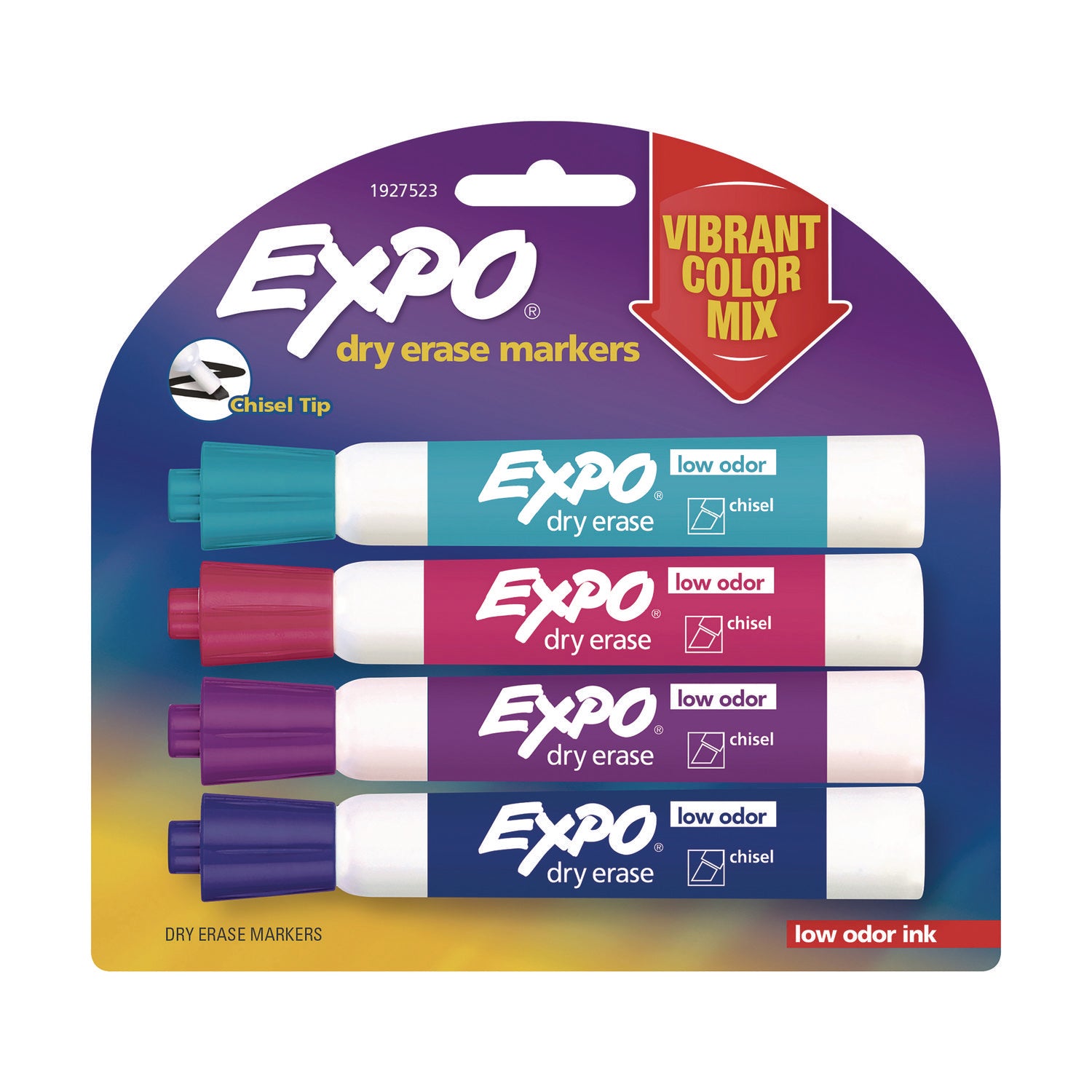 Low-Odor Dry Erase Marker, Broad Chisel Tip, Assorted Colors, 4/Pack