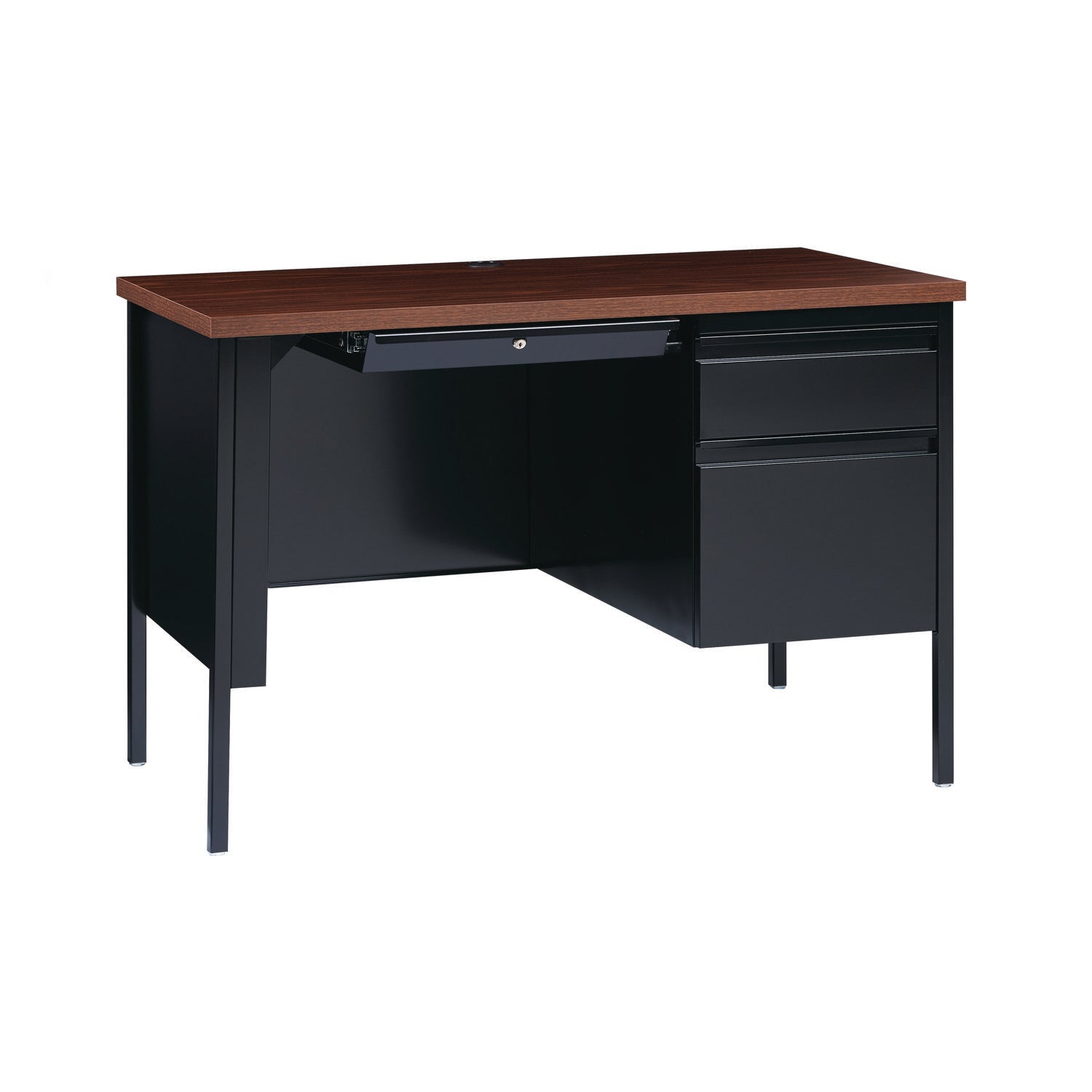 Single Pedestal Steel Desk, 45" x 24" x 29.5", Mocha/Black, Black Legs Alera® Flipcost