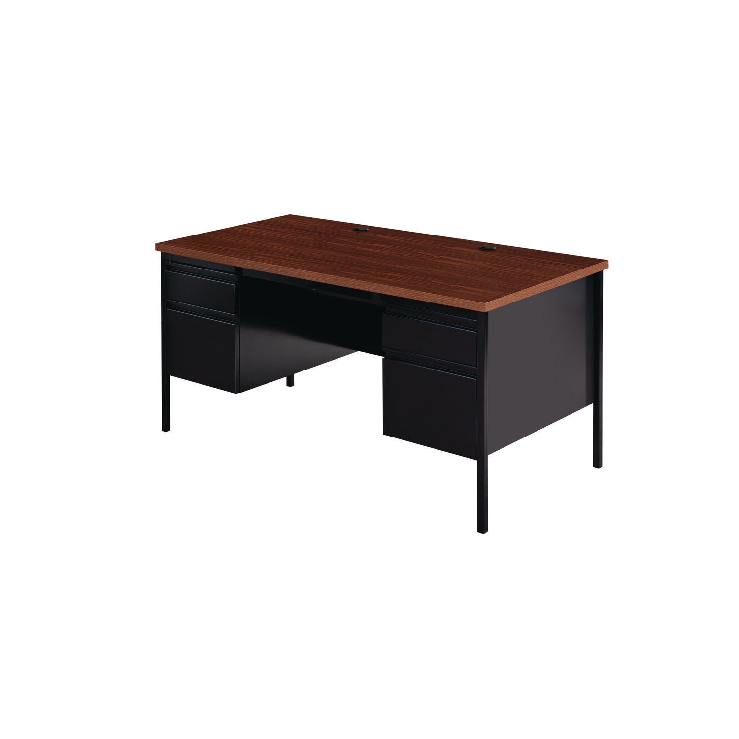 Double Pedestal Steel Desk, 60" x 30" x 29.5", Mocha/Black, Black Legs Alera® Flipcost