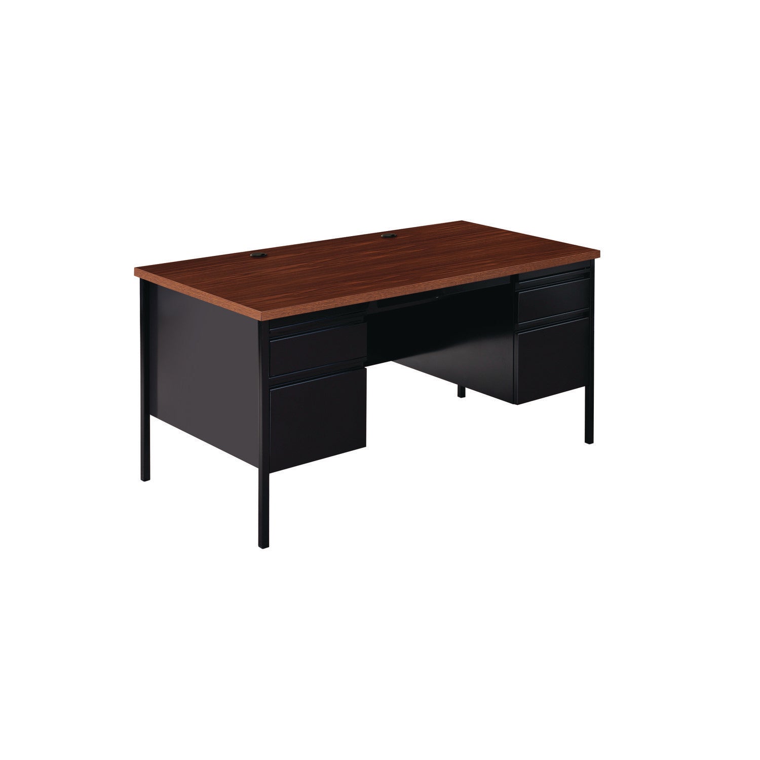 Double Pedestal Steel Desk, 60" x 30" x 29.5", Mocha/Black, Black Legs Alera® Flipcost