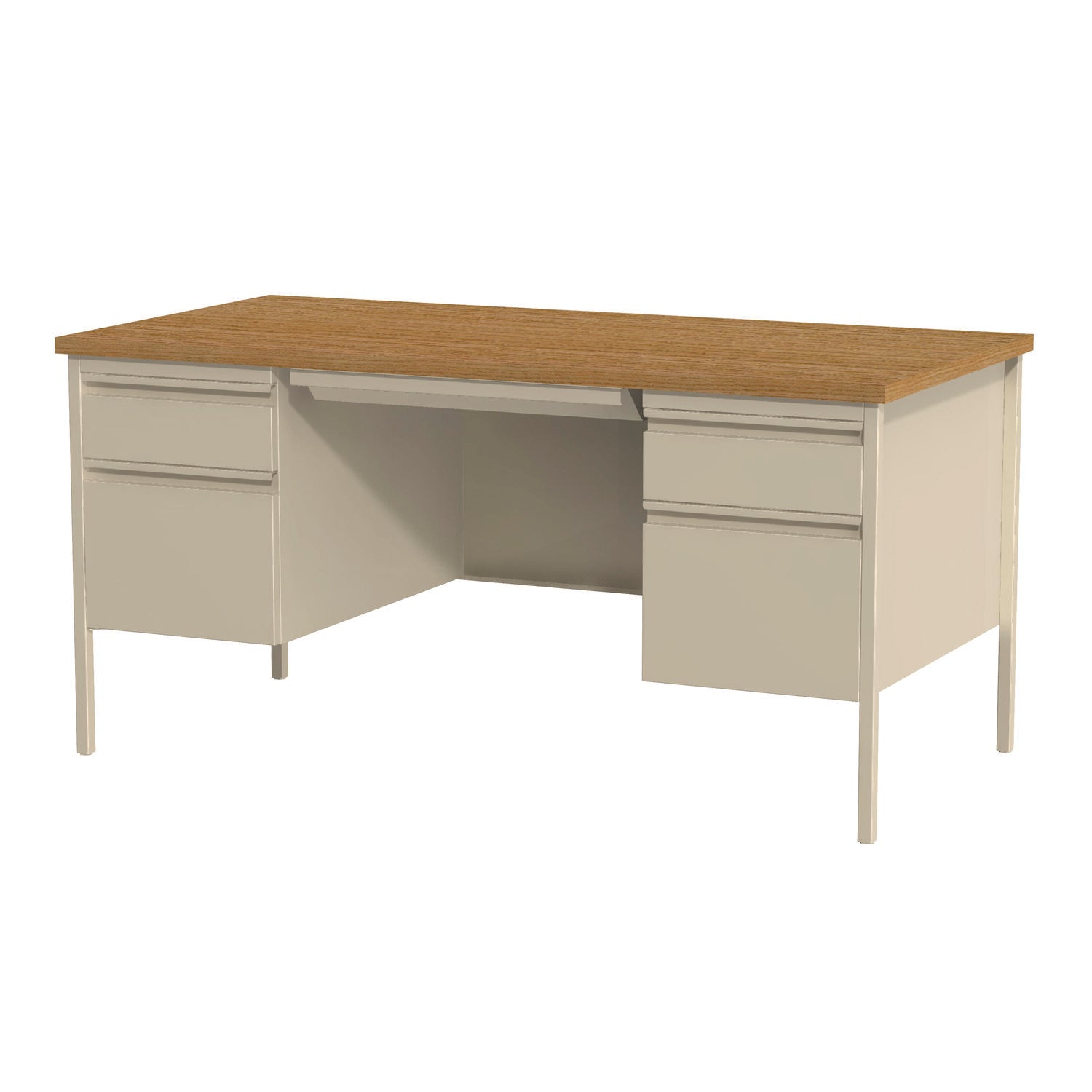 Double Pedestal Steel Desk, 60" x 30" x 29.5", Cherry/Putty, Putty Legs Alera® Flipcost