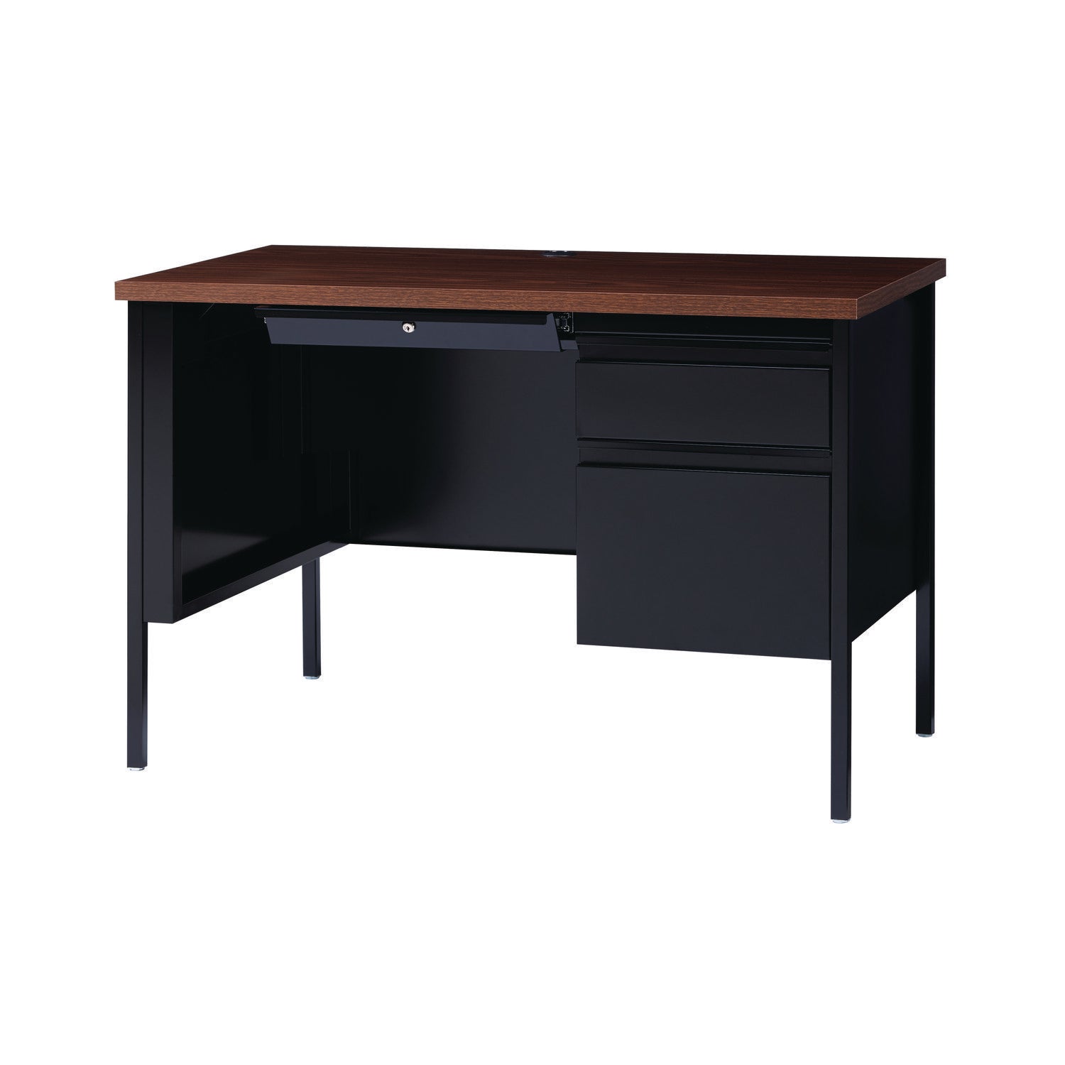 Single Pedestal Steel Desk, 45" x 24" x 29.5", Mocha/Black, Black Legs Alera® Flipcost