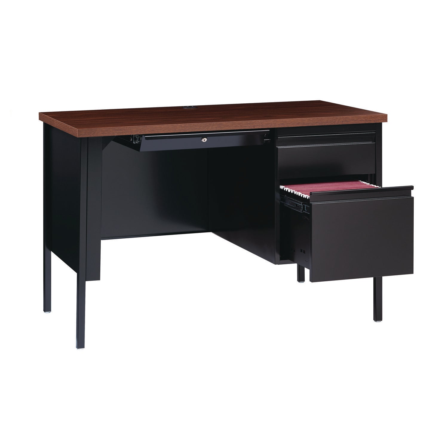 Single Pedestal Steel Desk, 45" x 24" x 29.5", Mocha/Black, Black Legs Alera® Flipcost