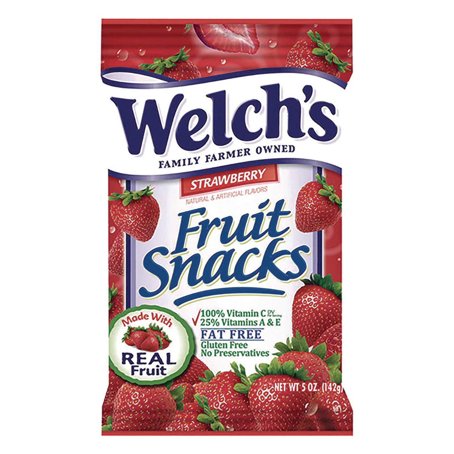 Fruit Snacks, Strawberry, 5 oz Pouch, 12/Box