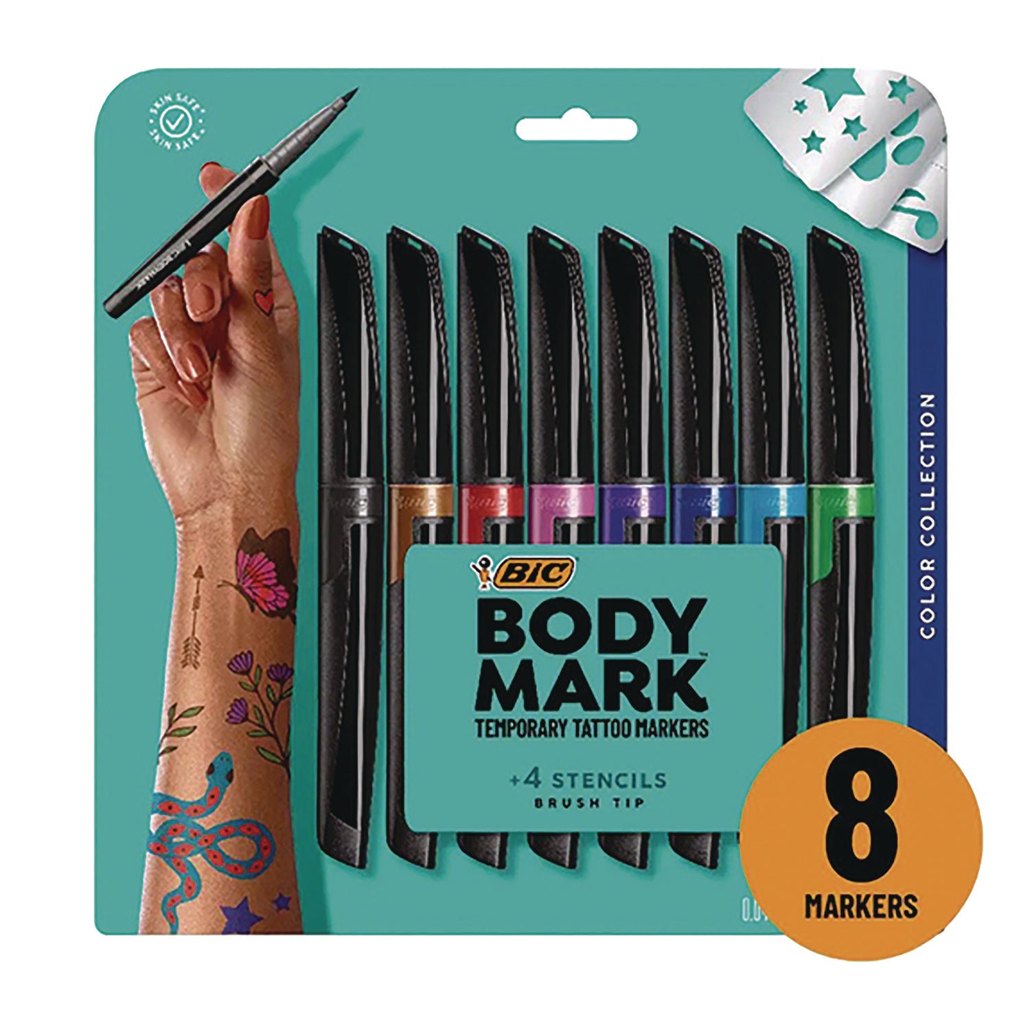 BodyMark Temporary Tattoo Markers, Fine Brush Tip, Assorted Colors, 8/Pack BIC® Flipcost